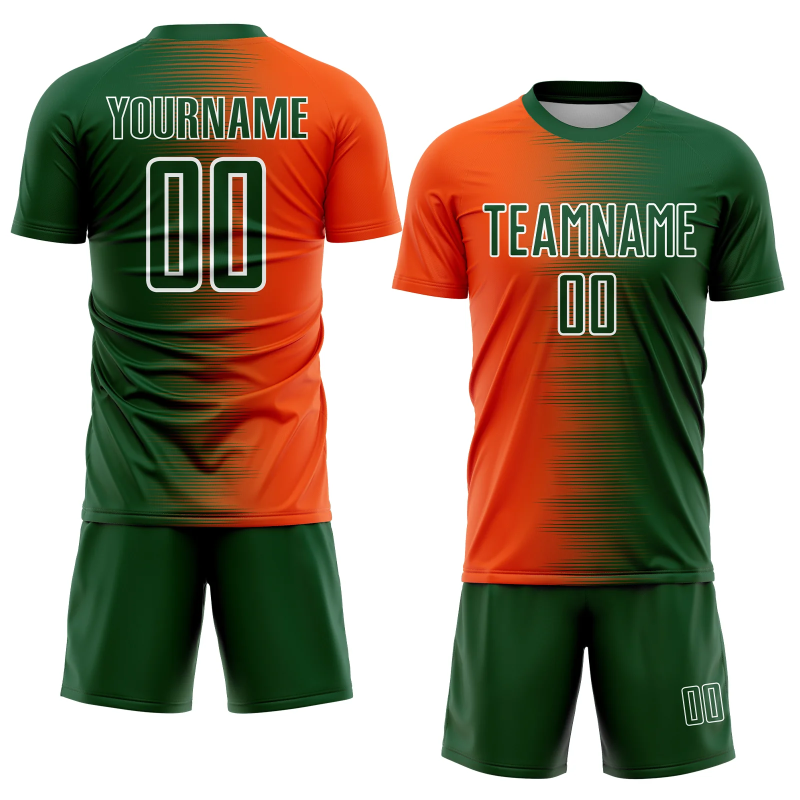Custom Green Orange-White Gradient Line Sublimation Soccer Uniform Jersey - Image 2