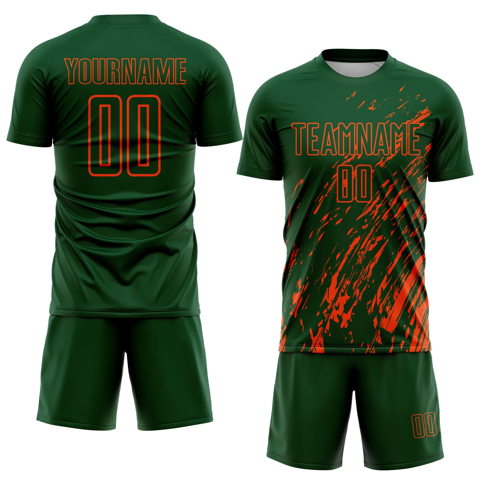 Custom Green Orange Splash Sublimation Soccer Uniform Jersey - Image 2