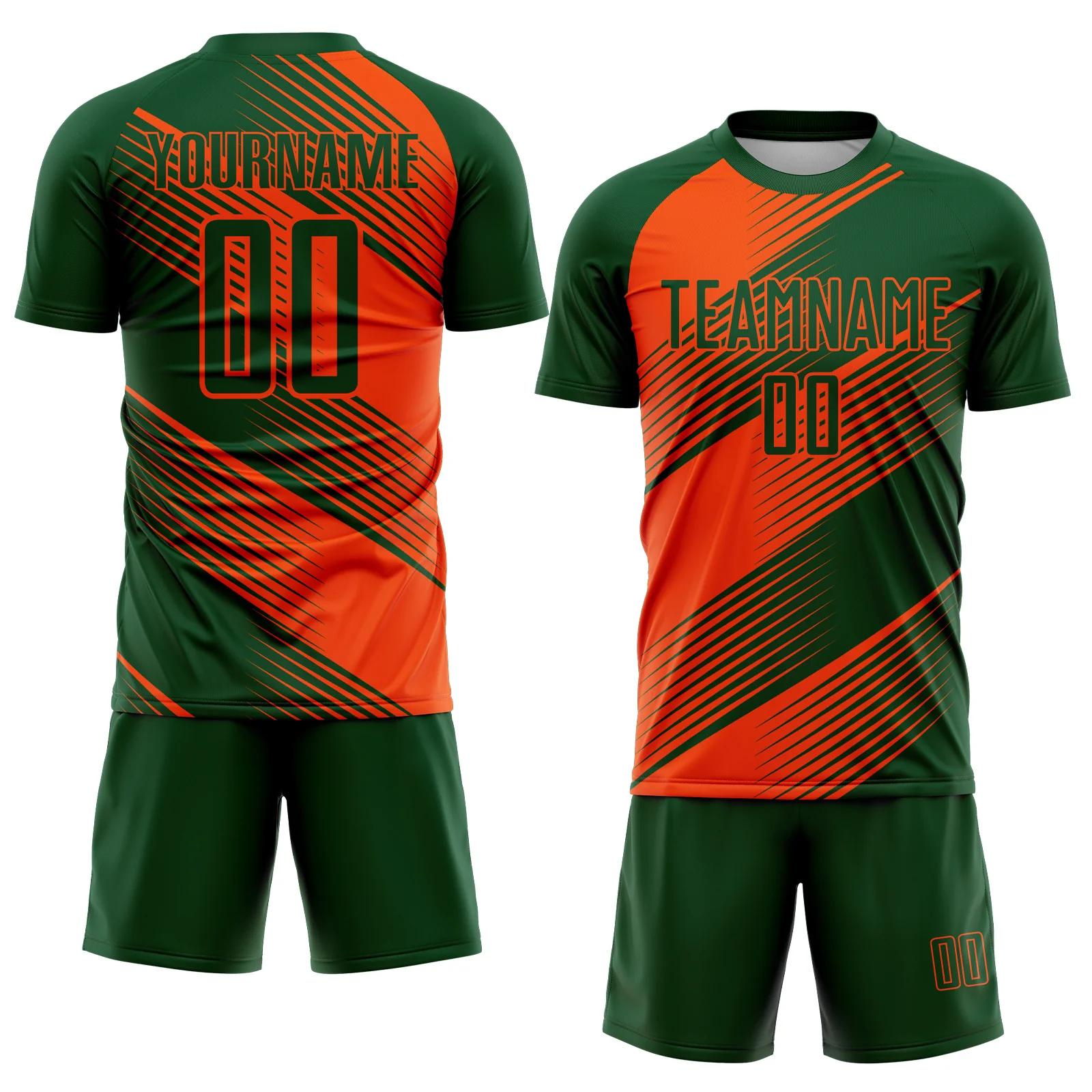 Custom Green Orange Line Sublimation Soccer Uniform Jersey - Image 2