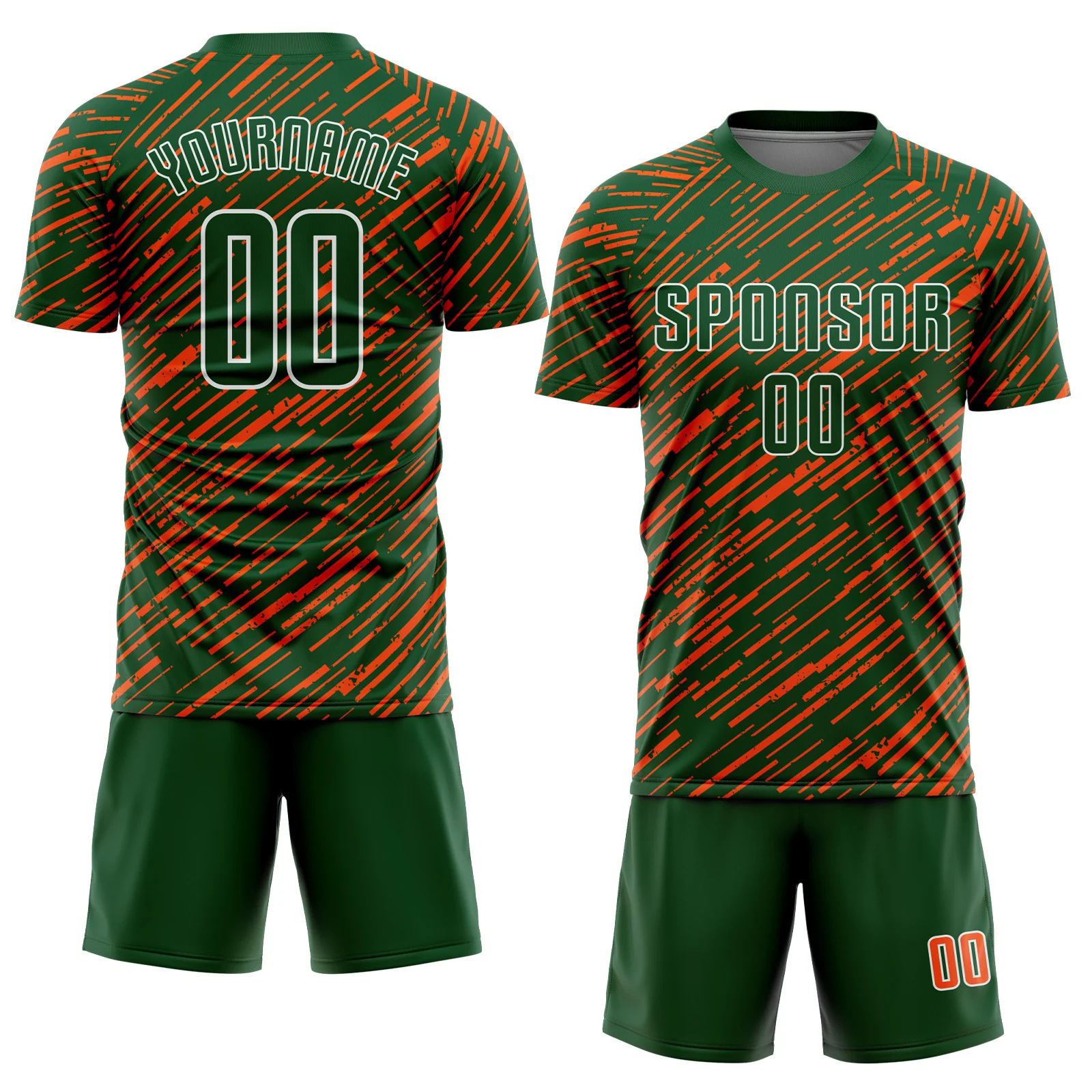 Custom Green Orange-White Line Sports Sublimation Soccer Uniform Jersey - Image 2