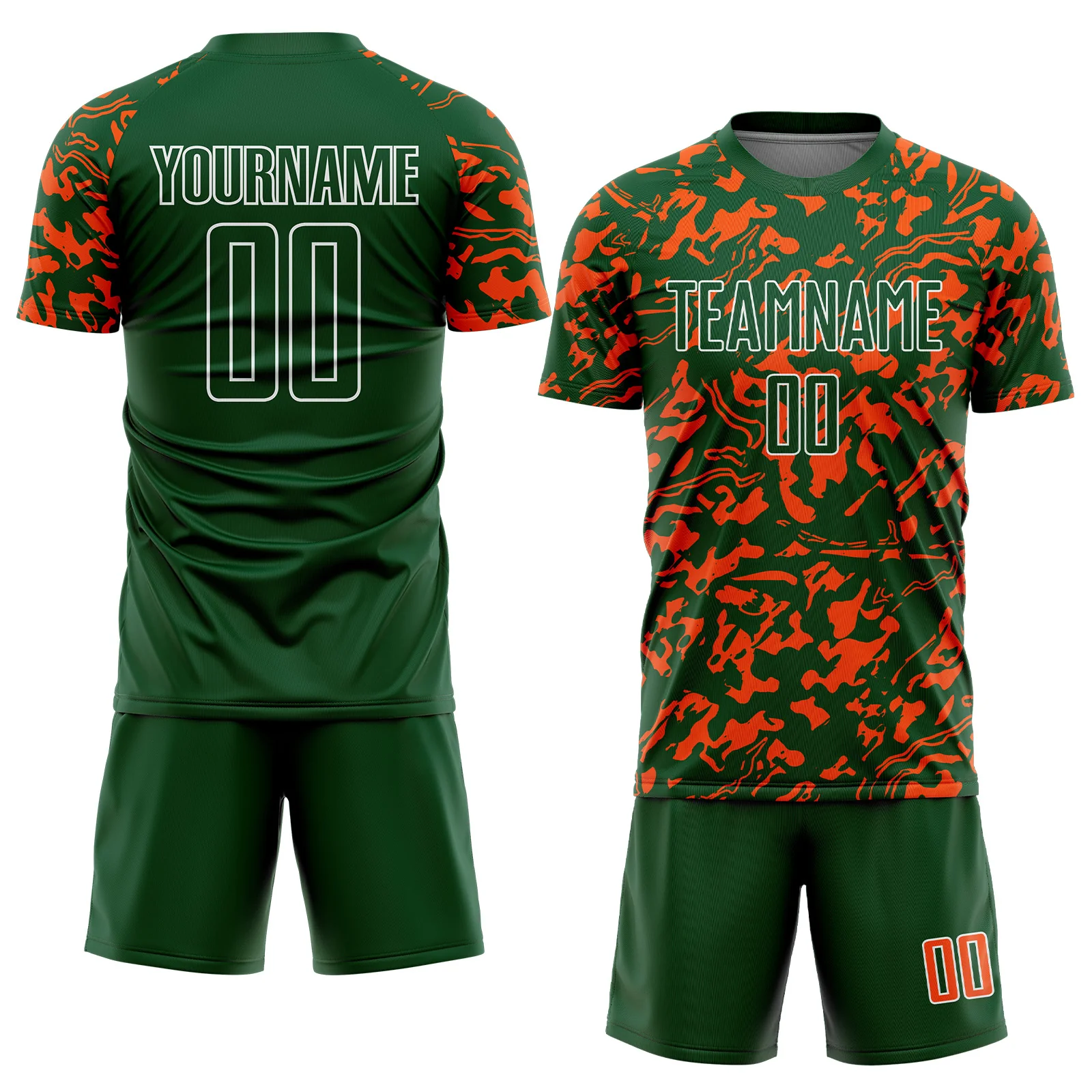 Custom Green Orange-White Liquid Fluid Pattern Sports Sublimation Soccer Uniform Jersey - Image 2