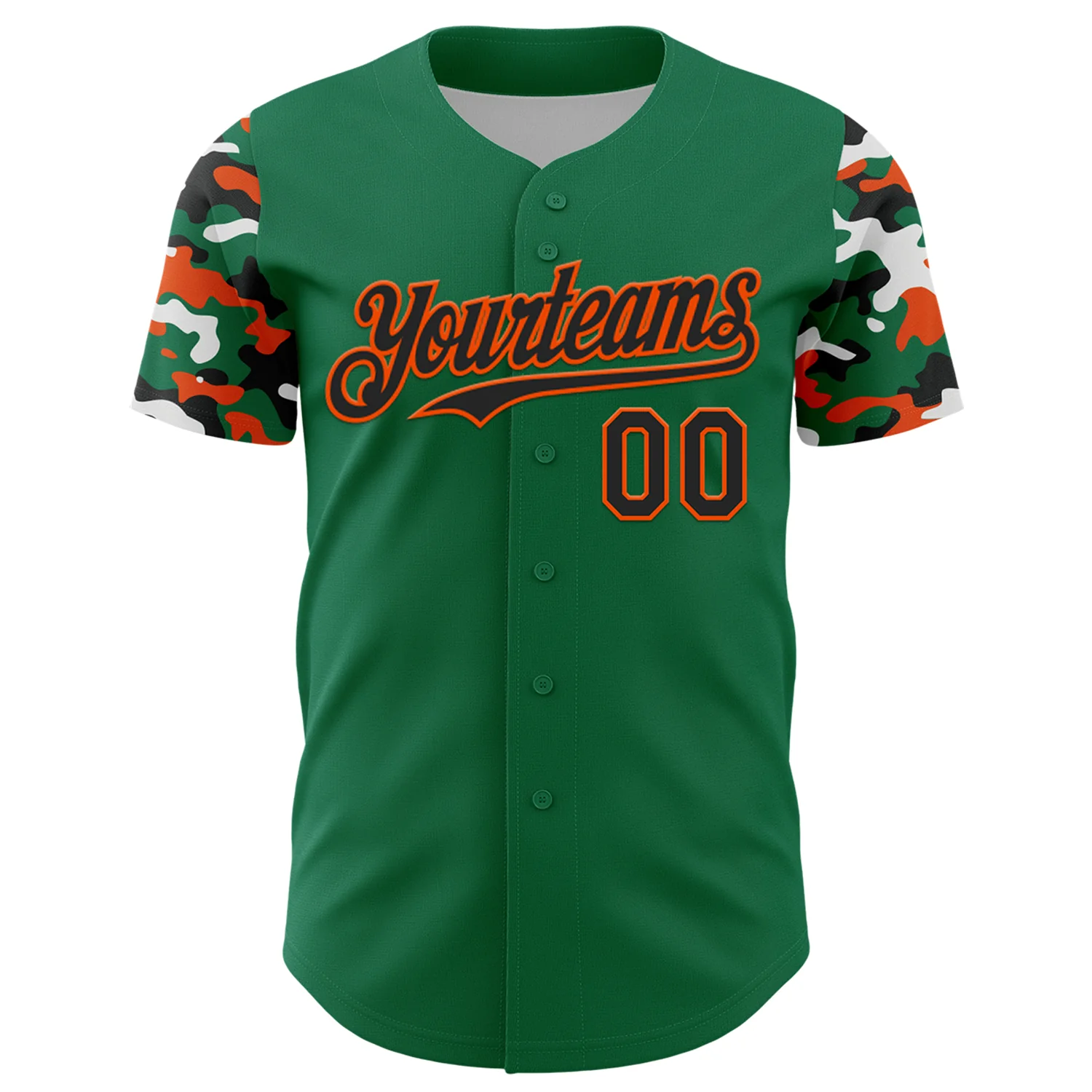 Custom Kelly Green Black Orange-White Digital Camo Two Tone Authentic Baseball Jersey - Image 2