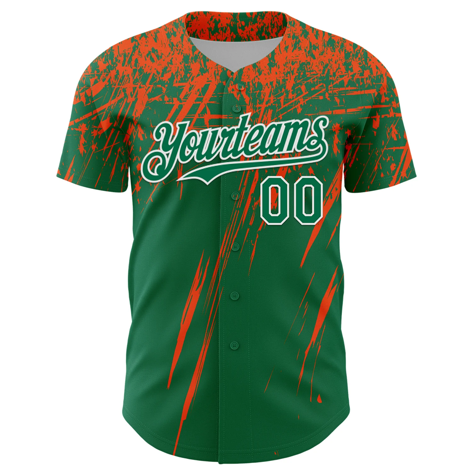 Custom Kelly Green Orange-White Distressed Scratch Brush Stroke Authentic Baseball Jersey - Image 2