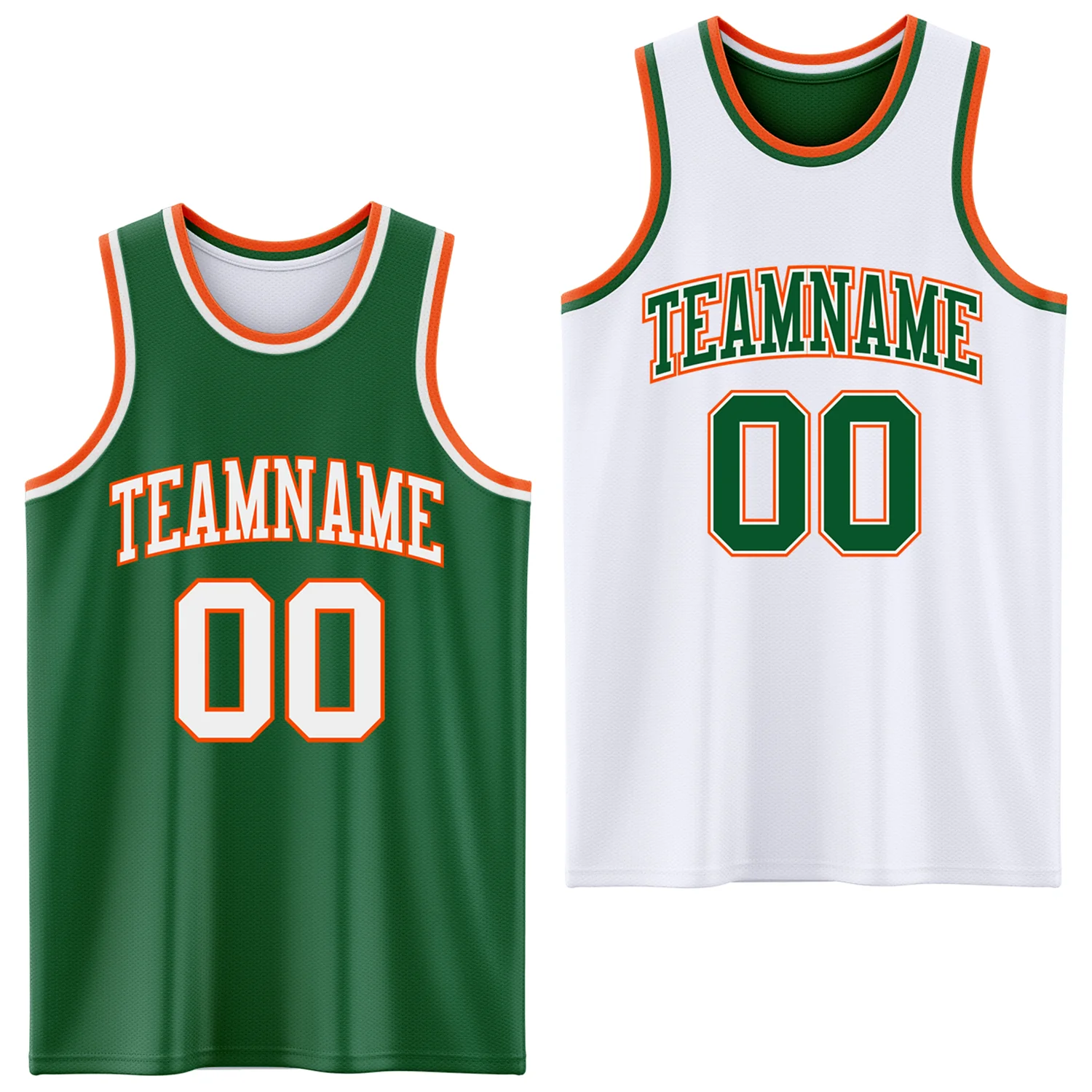 Custom Reversible Kelly Green White-Orange Double Side Sublimation Basketball Suit Jersey