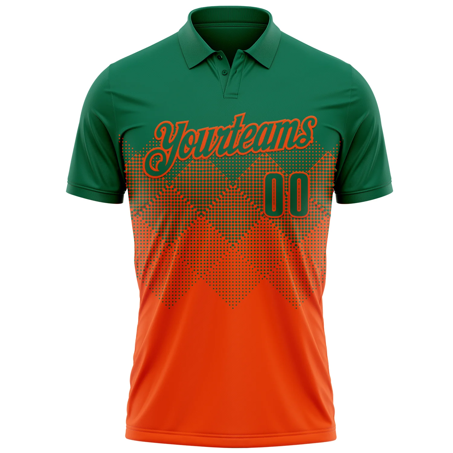 Custom Kelly Green Orange 3D Gradient Square Shape Performance Polo Shirt - Image 2