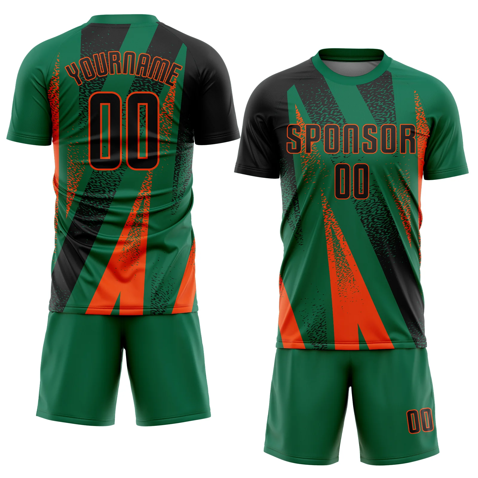 Custom Kelly Green Black-Orange Radial Burst Sports Sublimation Soccer Uniform Jersey - Image 2