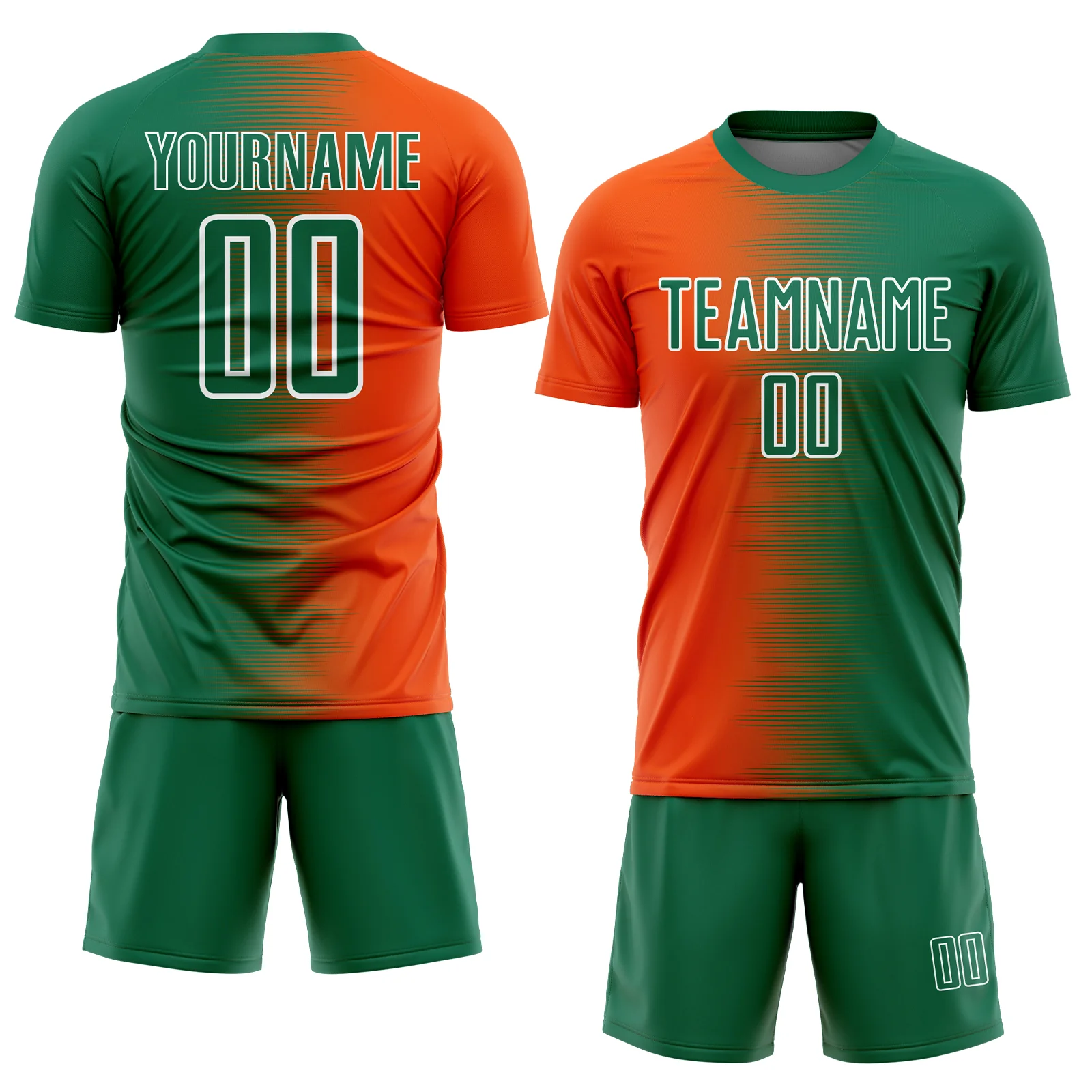 Custom Kelly Green Orange-White Gradient Line Sublimation Soccer Uniform Jersey - Image 2