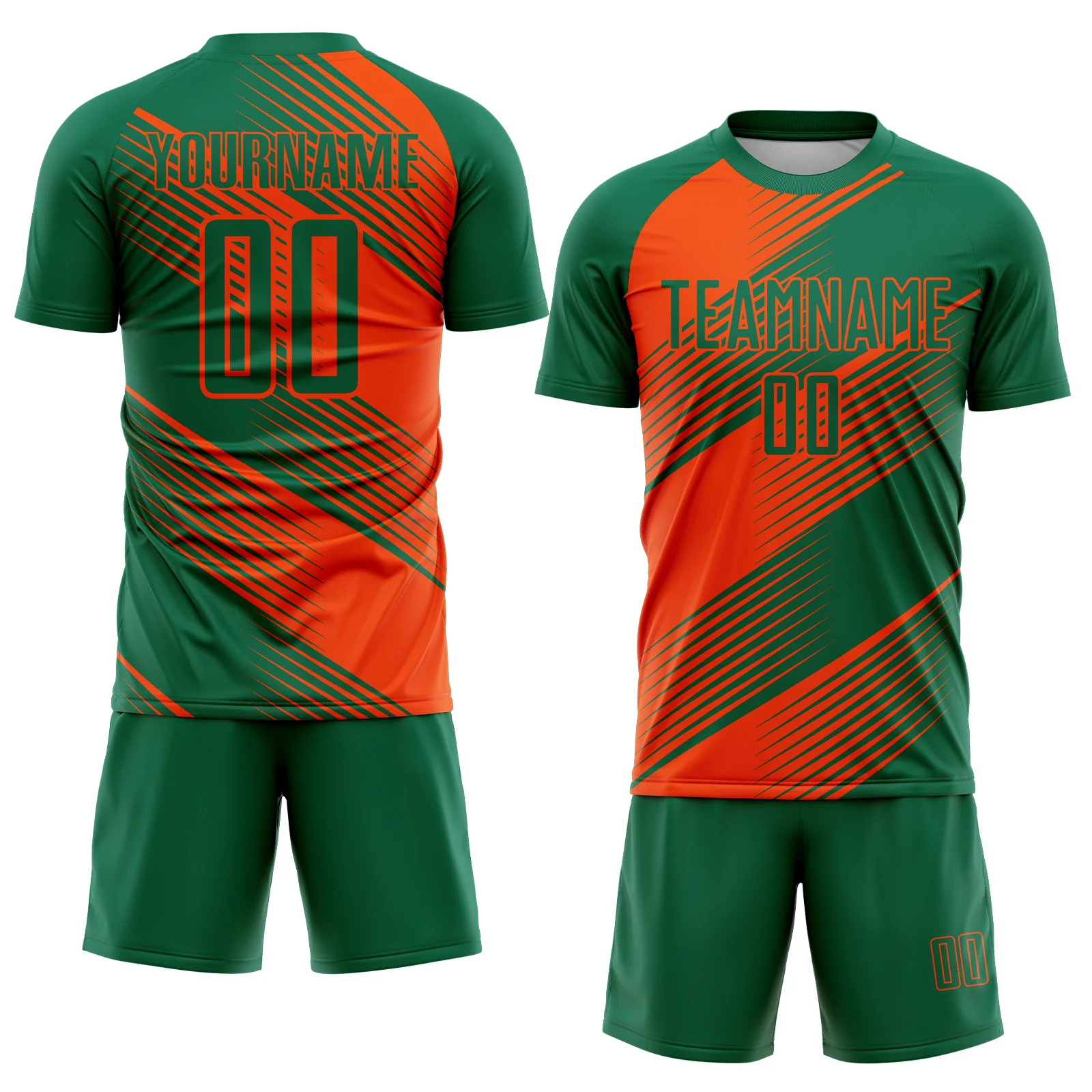 Custom Kelly Green Orange Line Sublimation Soccer Uniform Jersey - Image 2
