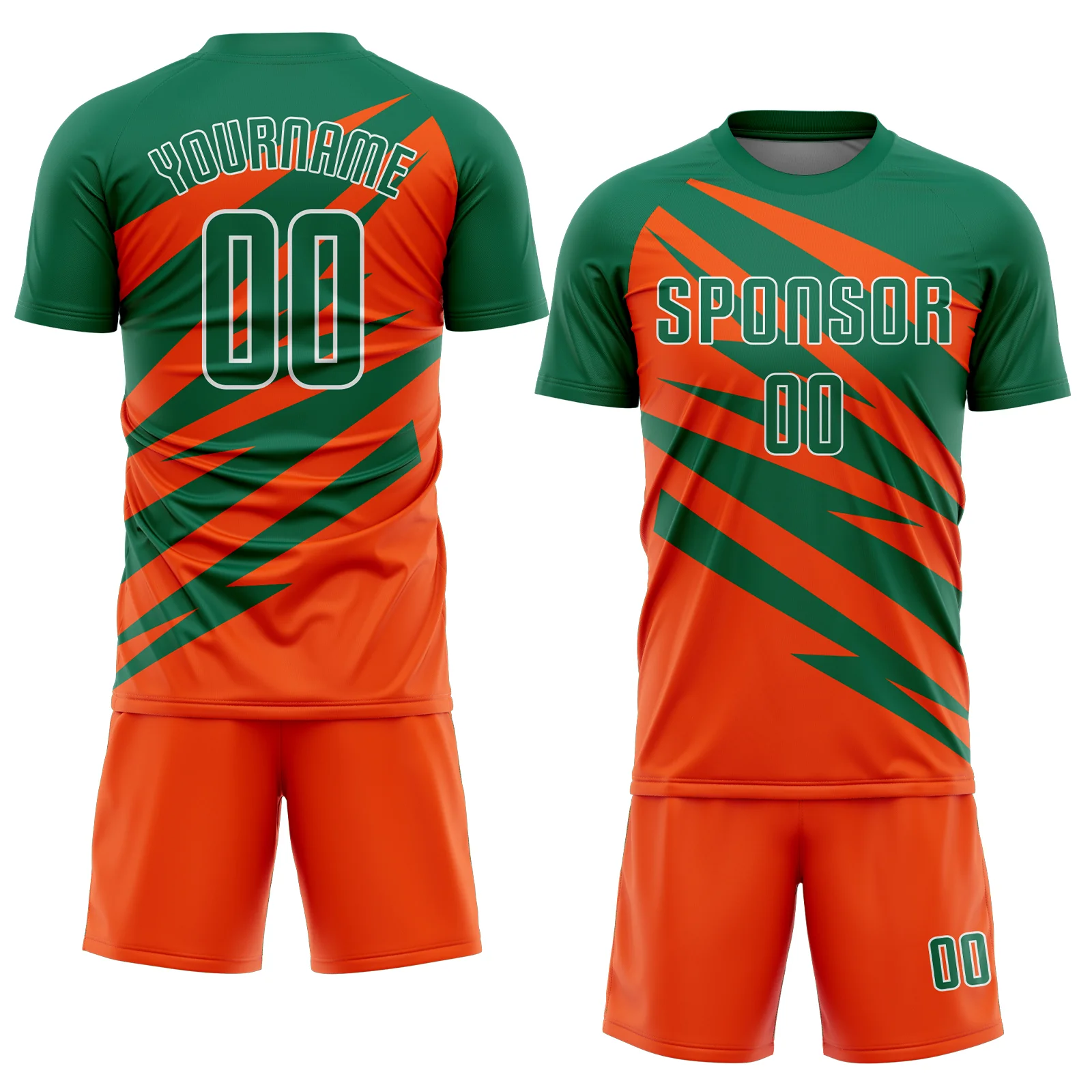 Custom Kelly Green Orange-White Abstract Line Sports Sublimation Soccer Uniform Jersey - Image 2