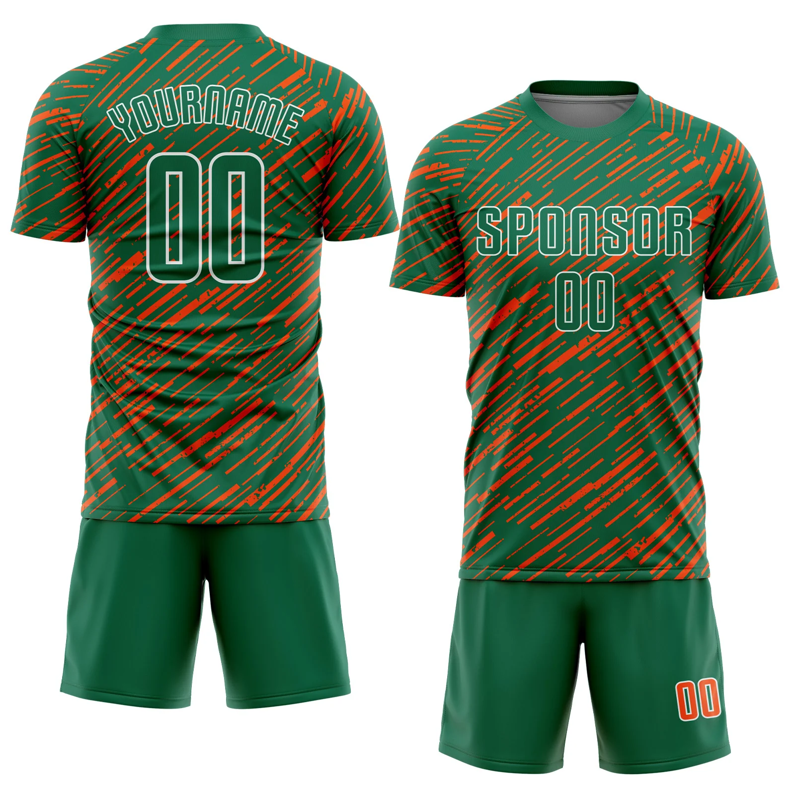 Custom Kelly Green Orange-White Line Sports Sublimation Soccer Uniform Jersey - Image 2