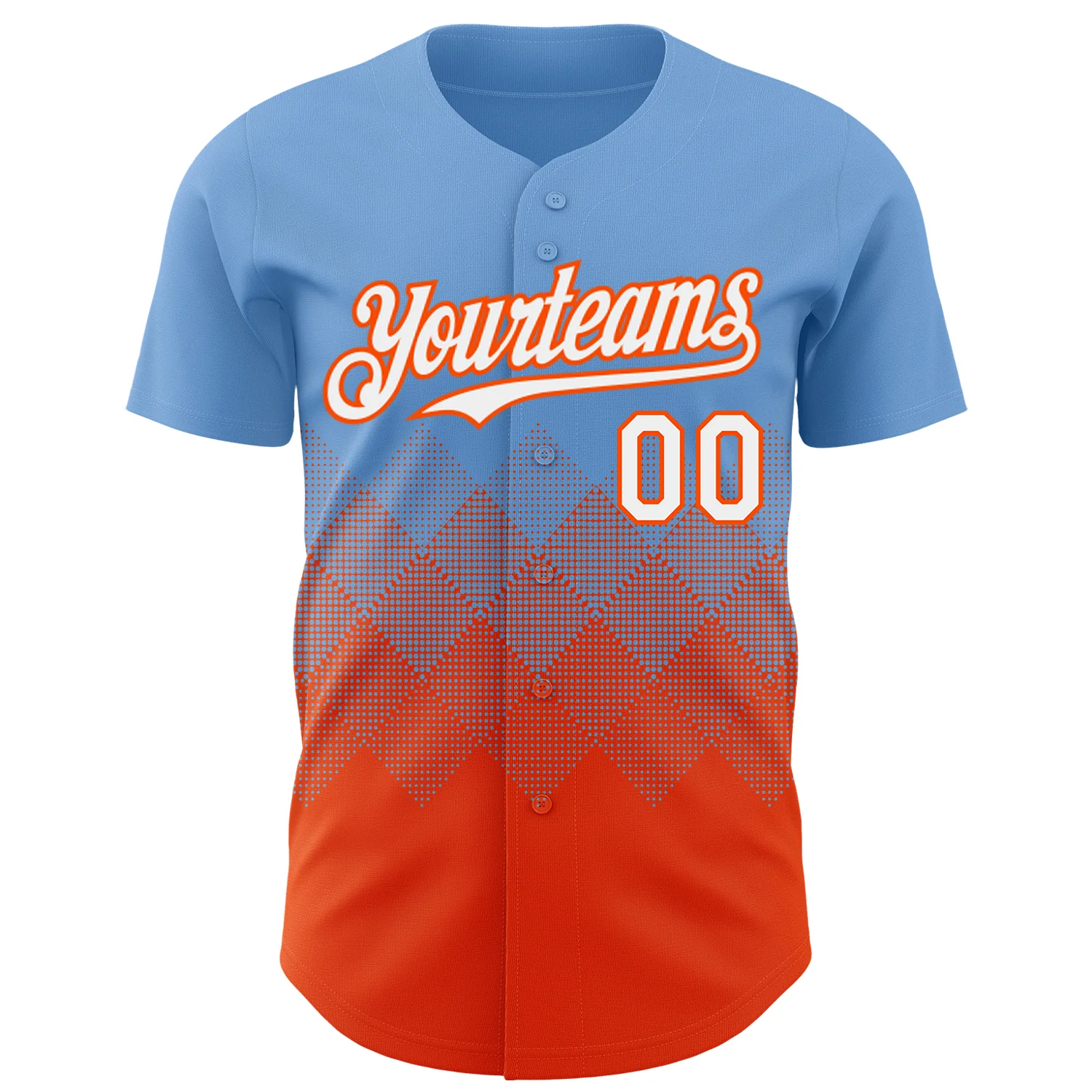Custom Light Blue White-Orange 3D Gradient Square Shape Authentic Baseball Jersey - Image 2