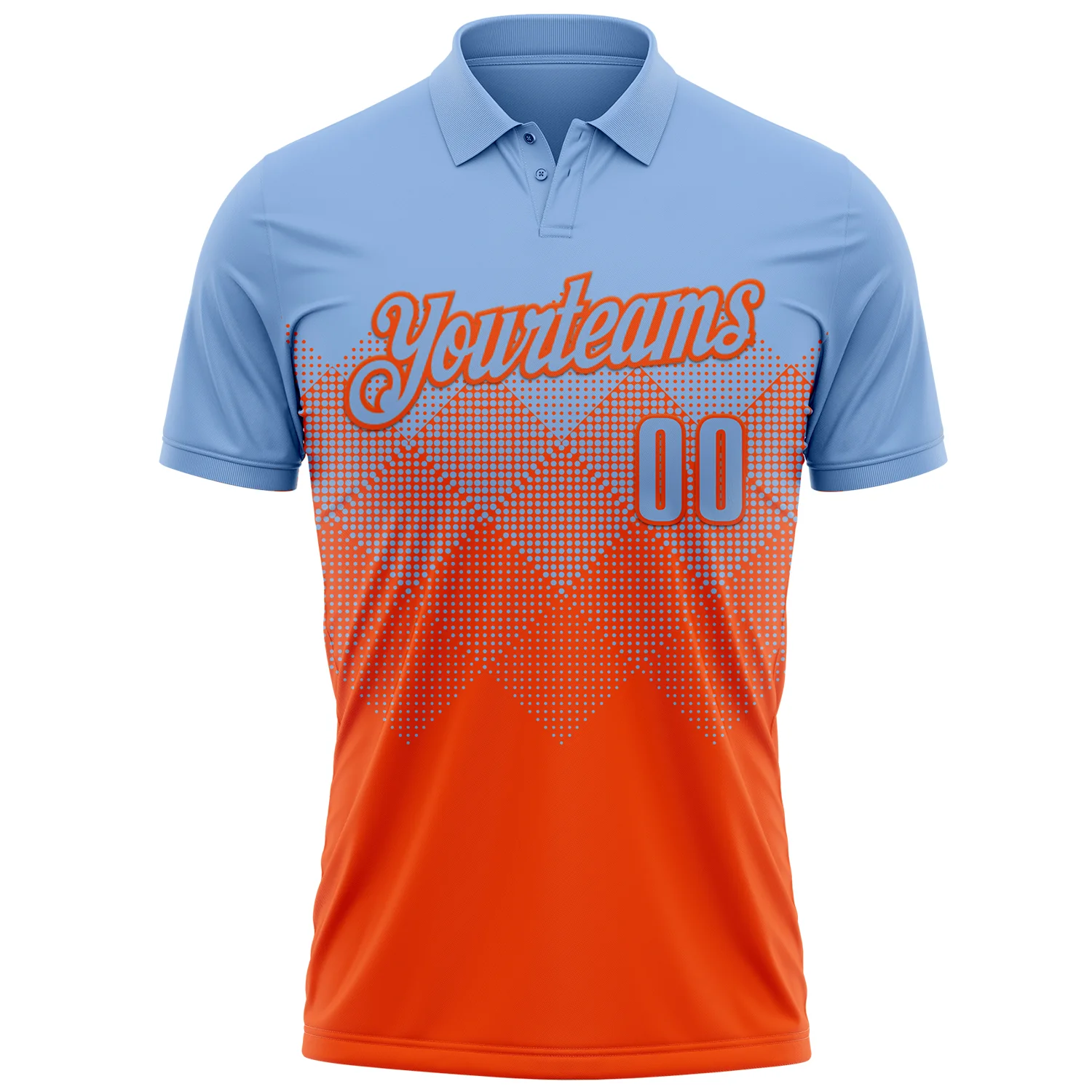 Custom Light Blue Orange 3D Gradient Square Shape Performance Polo Shirt - Image 2