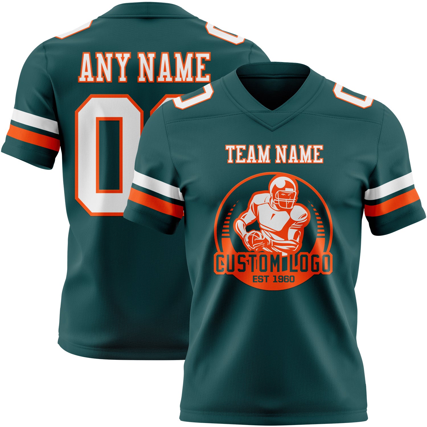 Custom Midnight Green White-Orange Authentic Football Jersey - Image 2