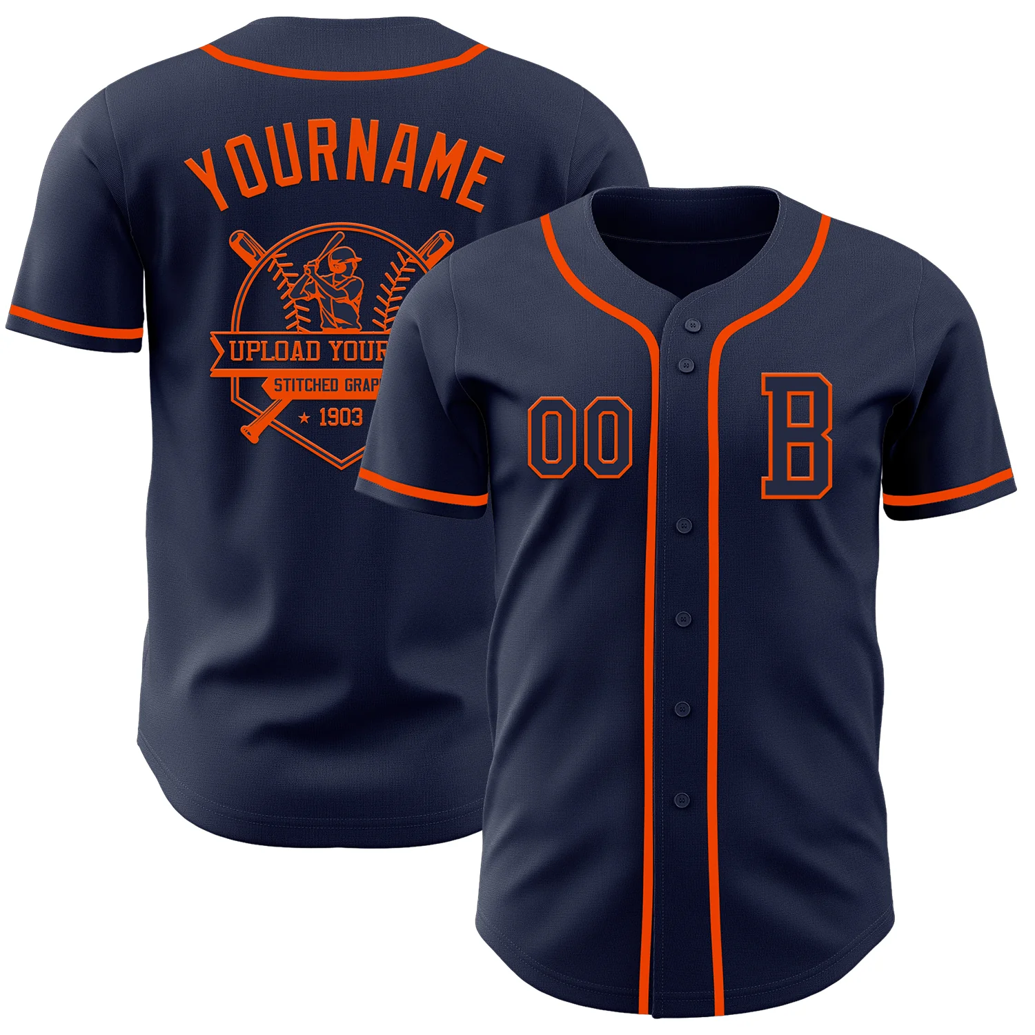 Custom Navy Orange Authentic Baseball Jersey - Image 5