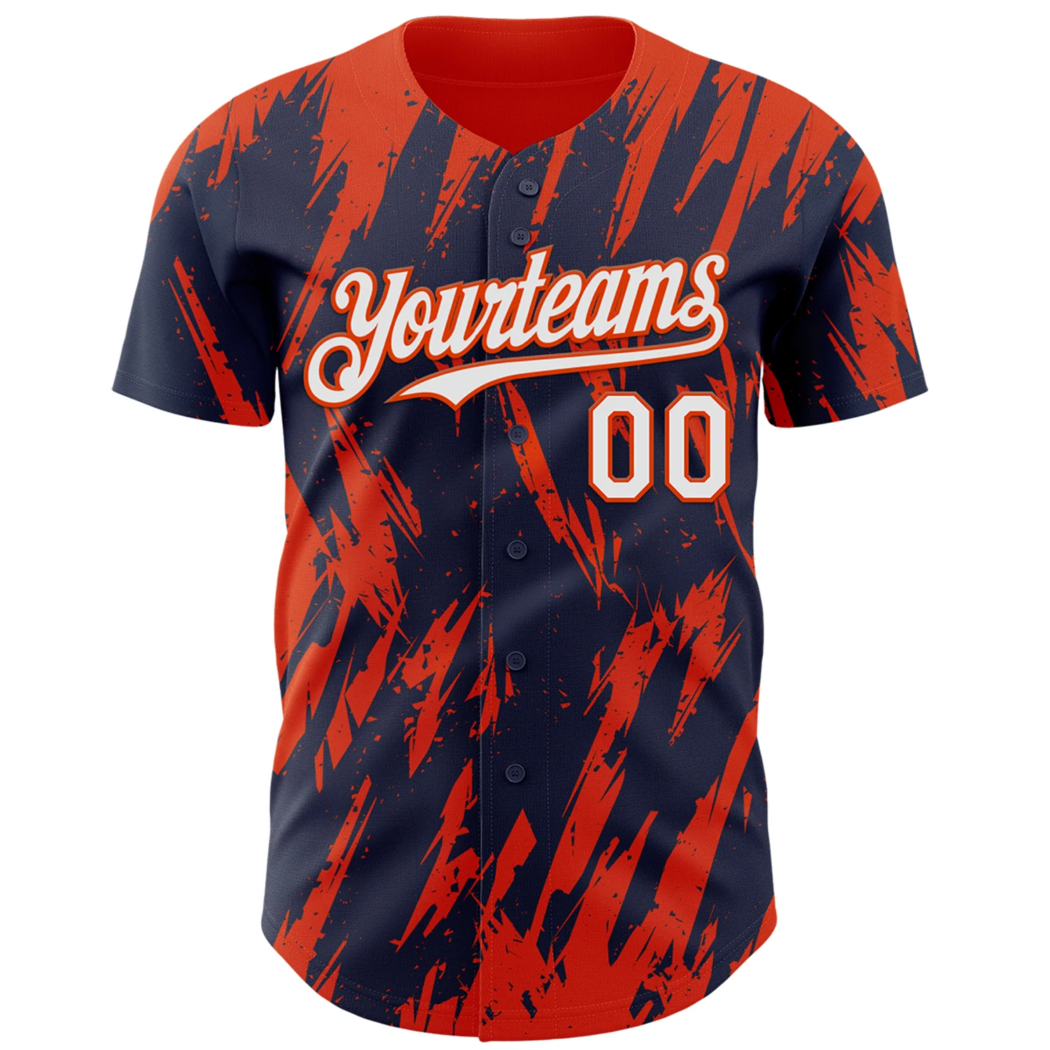 Custom Navy White-Orange Splatter Torn Sharp Brush Stroke Authentic Baseball Jersey - Image 2