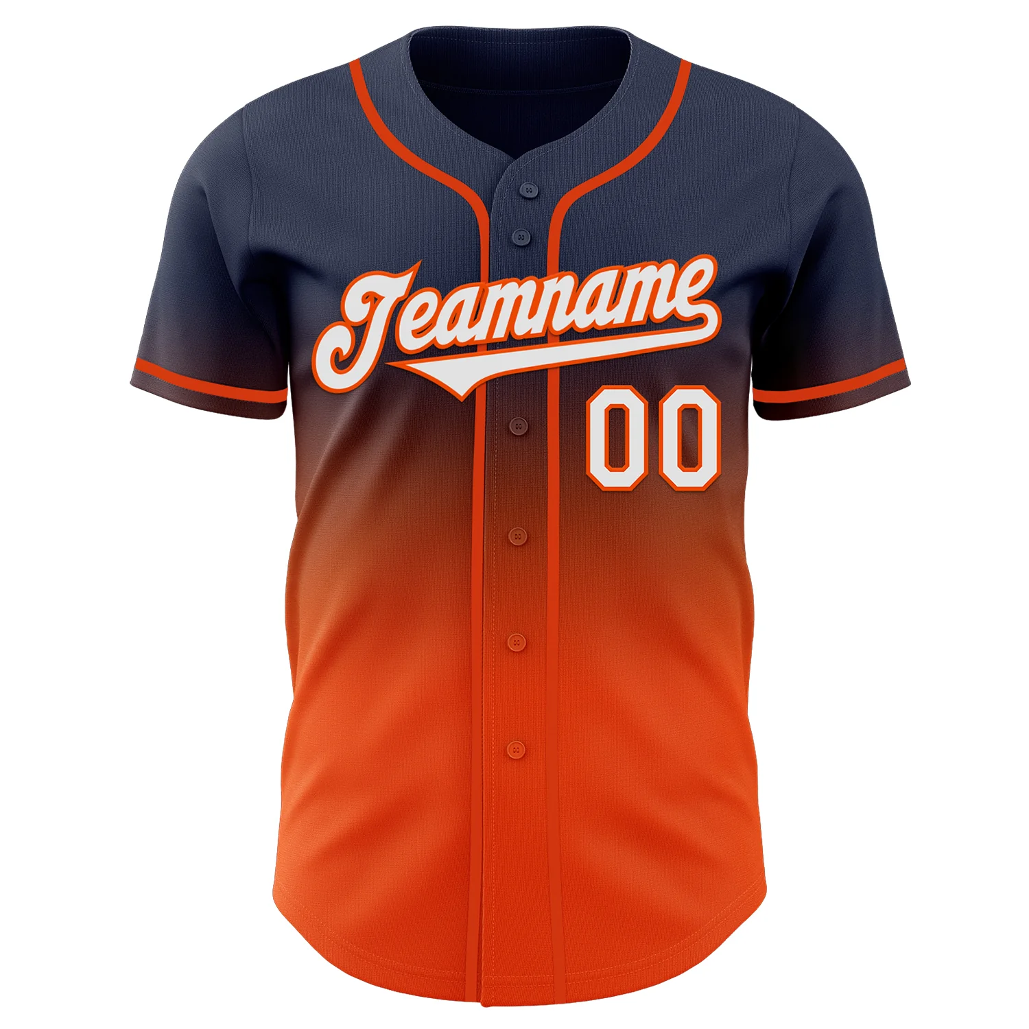 Custom Navy White-Orange Authentic Fade Fashion Baseball Jersey - Image 2