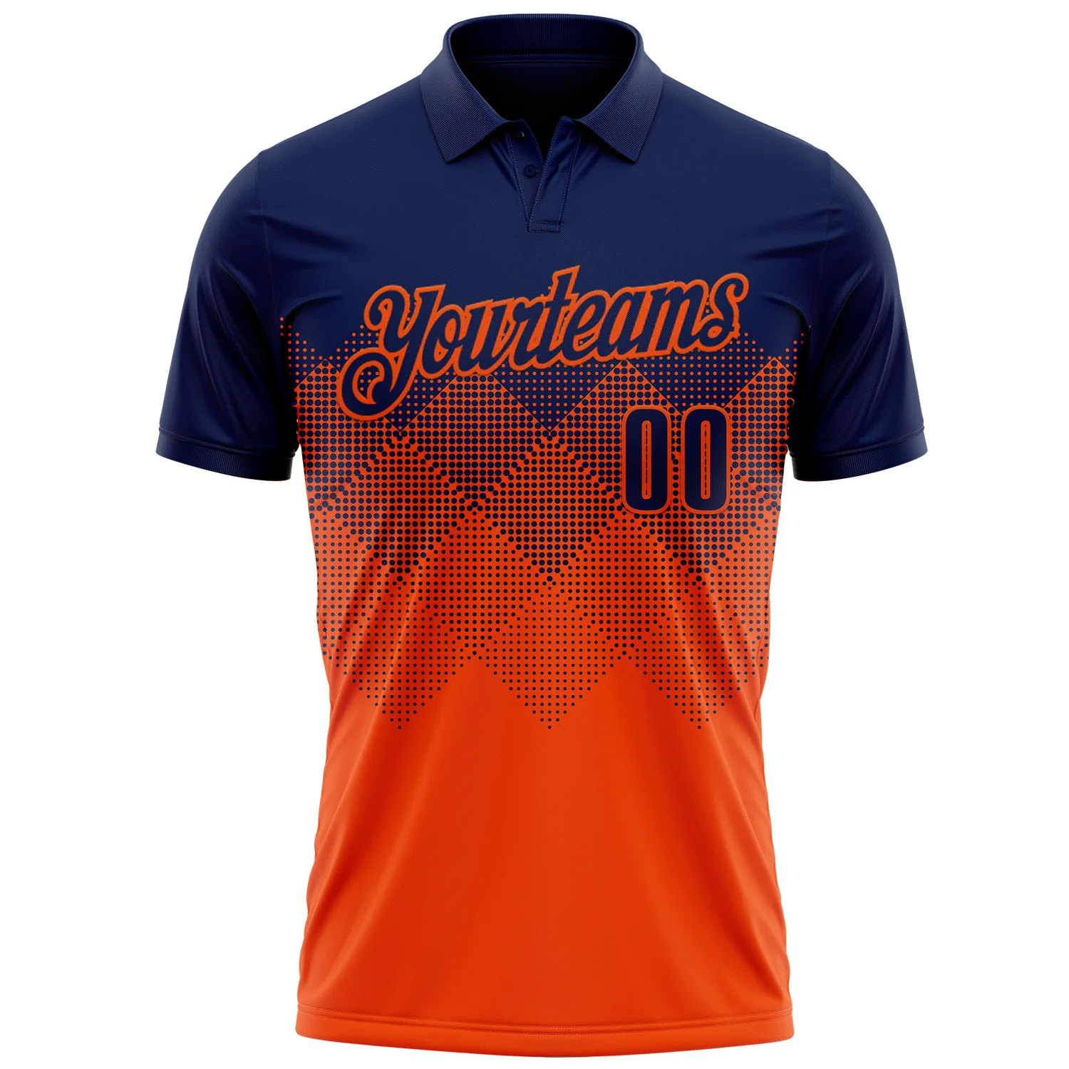 Custom Navy Orange 3D Gradient Square Shape Performance Polo Shirt - Image 2