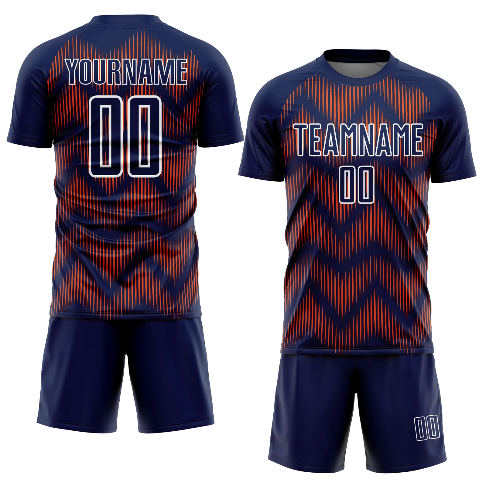 Custom Navy Orange-White Line Sublimation Soccer Uniform Jersey - Image 2