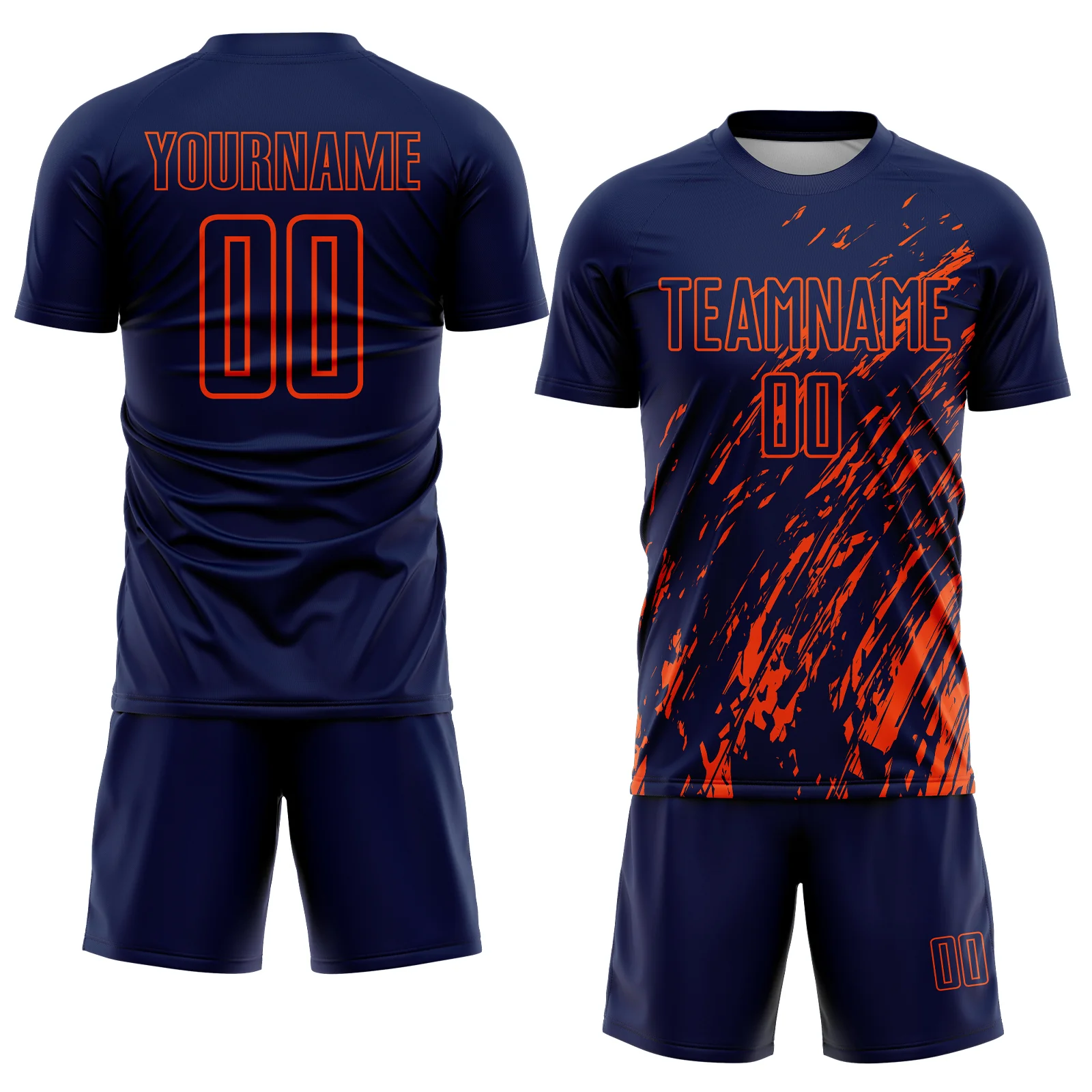 Custom Navy Orange Splash Sublimation Soccer Uniform Jersey - Image 2