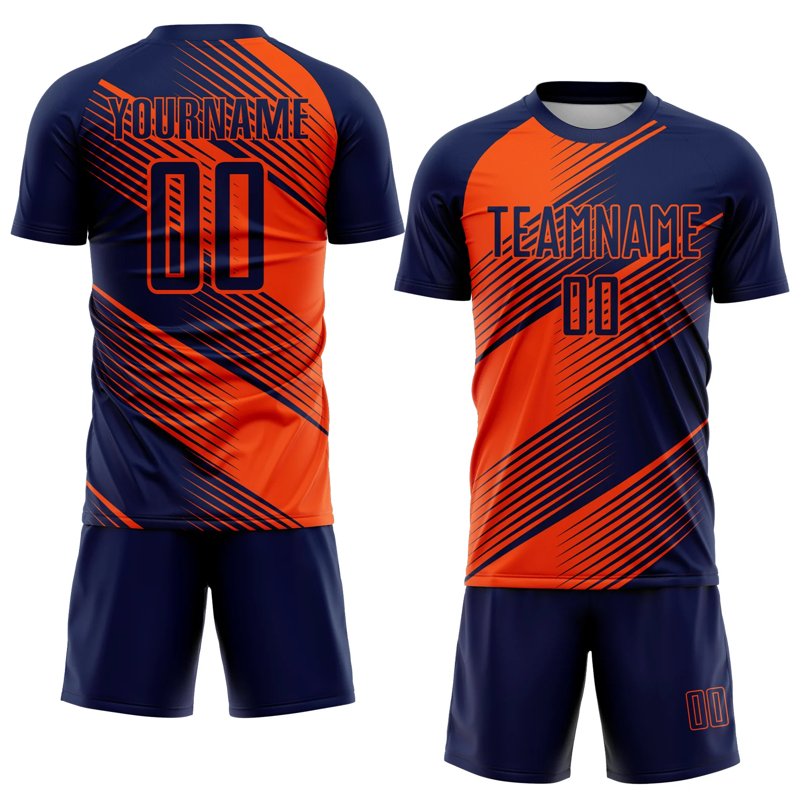 Custom Navy Orange Line Sublimation Soccer Uniform Jersey - Image 2