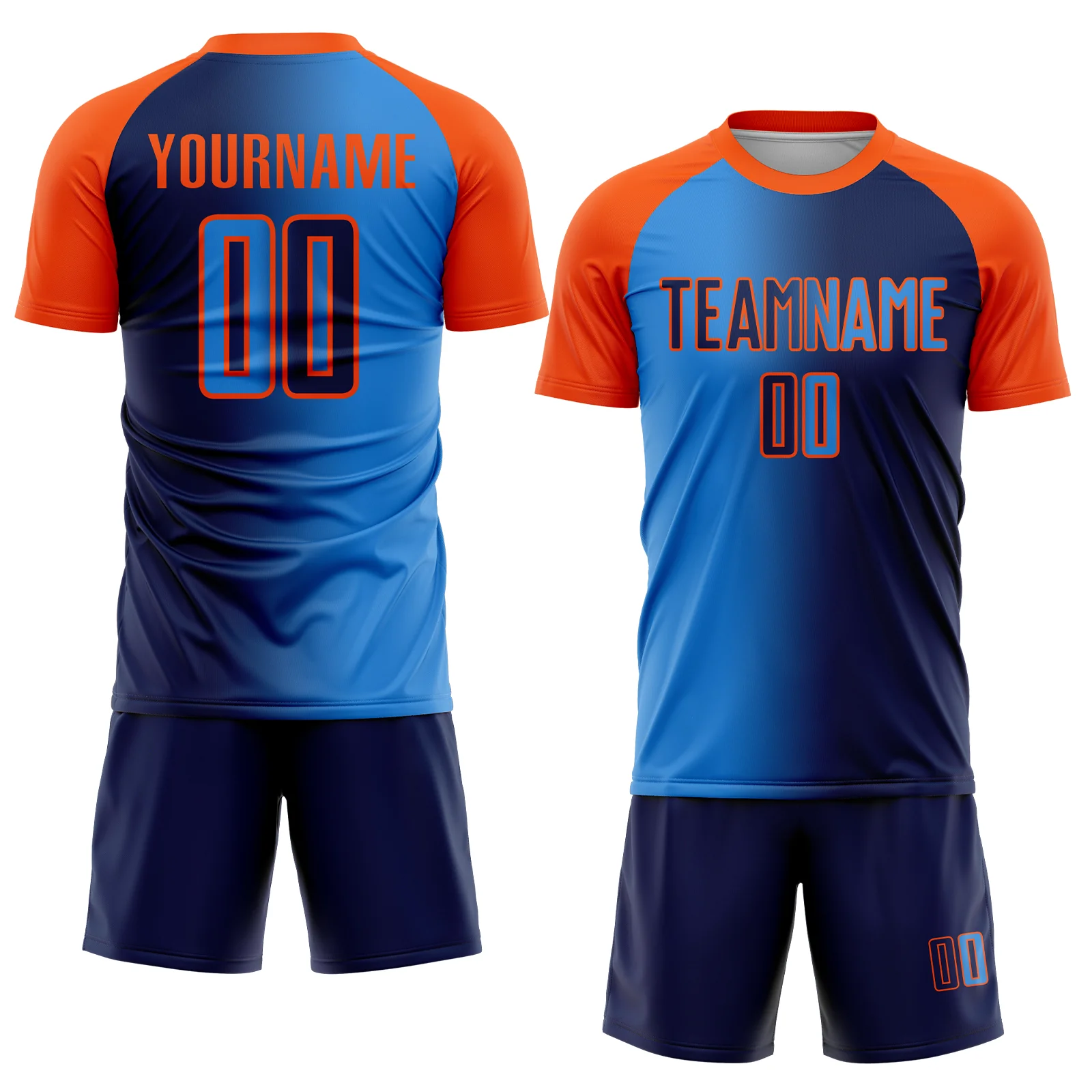Custom Navy Powder Blue-Orange Sublimation Gradient Fashion Soccer Uniform Jersey - Image 2