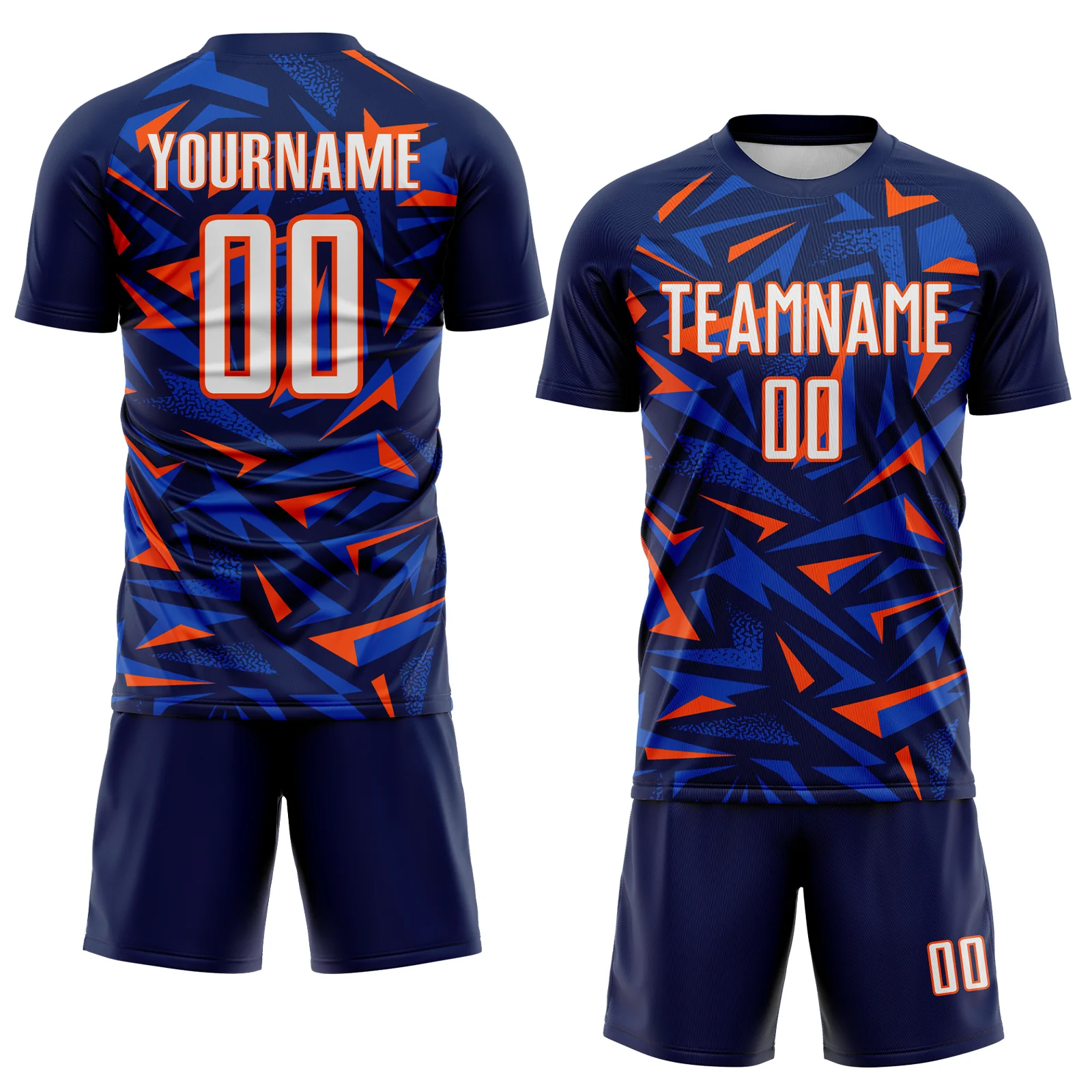 Custom Navy White Orange-Thunder Blue Cyber Mecha E-sport Geometric Shards Spike Sublimation Soccer Uniform Jersey - Image 2