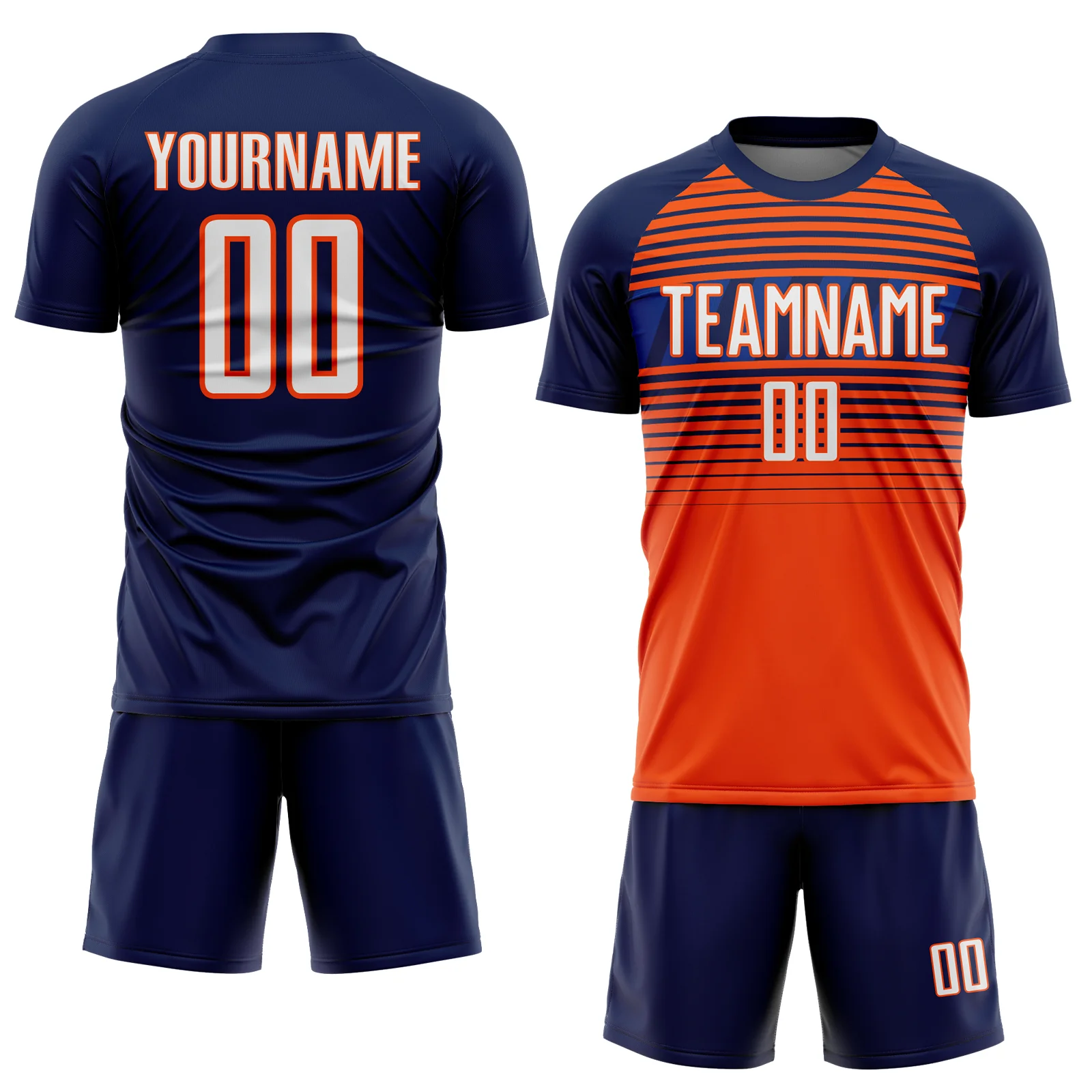 Custom Navy White Orange-Royal Gradient Horizontal Stripes Sublimation Soccer Uniform Jersey - Image 2