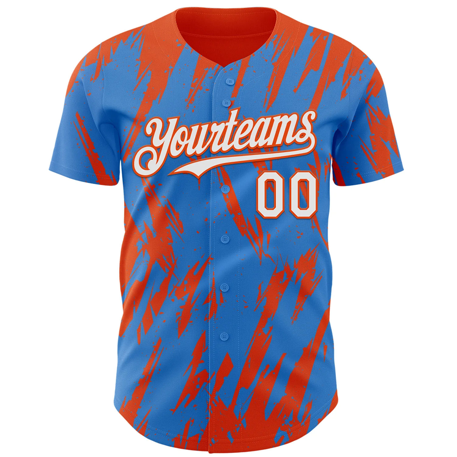 Custom Powder Blue White-Orange Splatter Torn Sharp Brush Stroke Authentic Baseball Jersey - Image 2