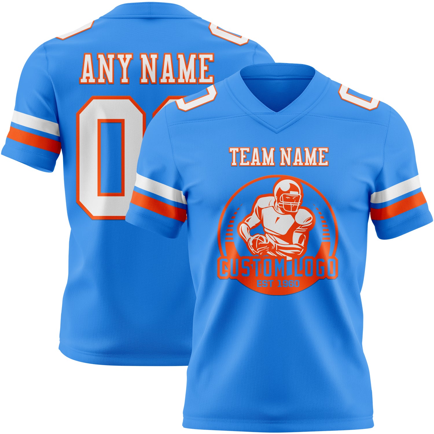 Custom Powder Blue White-Orange Authentic Football Jersey - Image 2