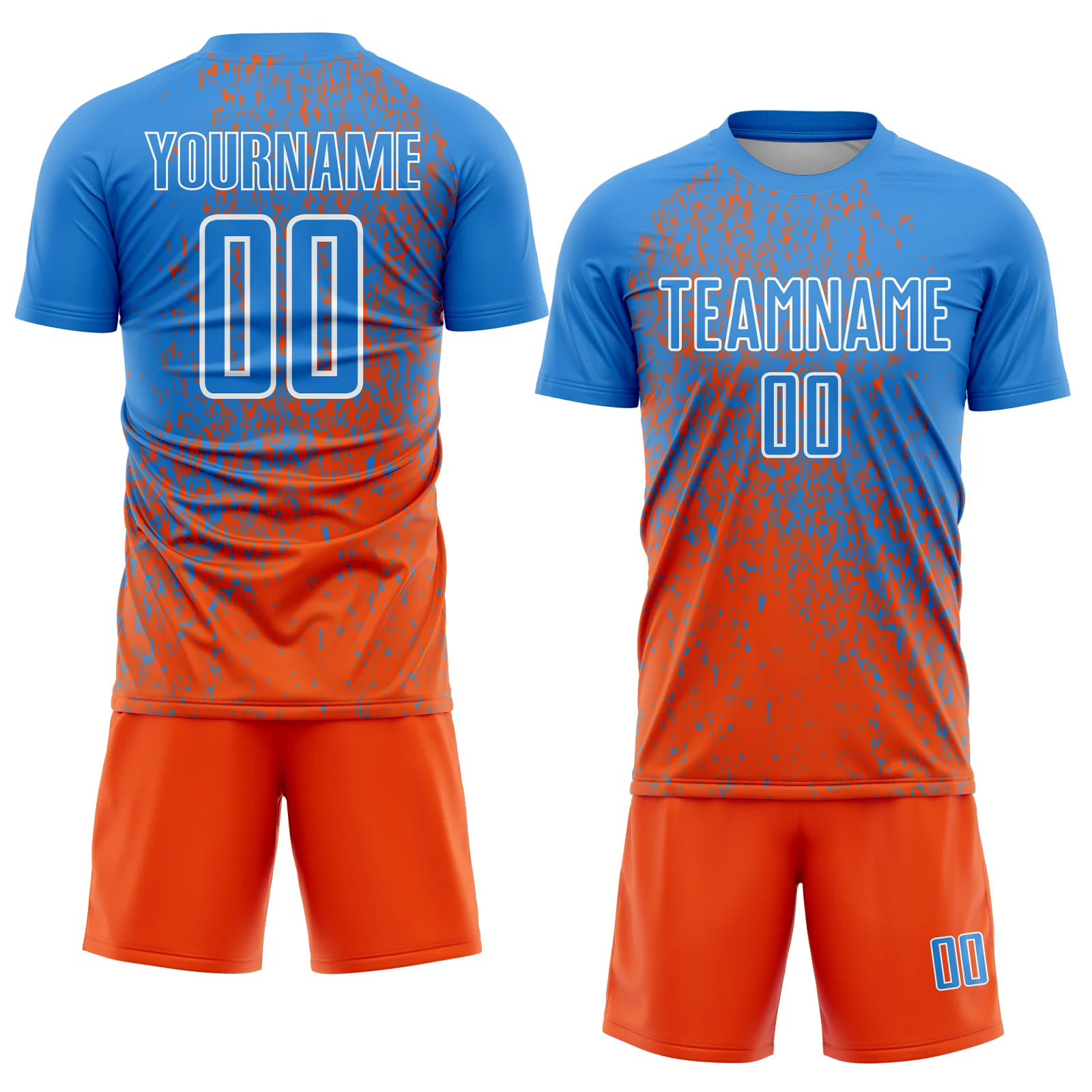 Custom Powder Blue Orange-White Abstract Fragment Art Sublimation Soccer Uniform Jersey - Image 2