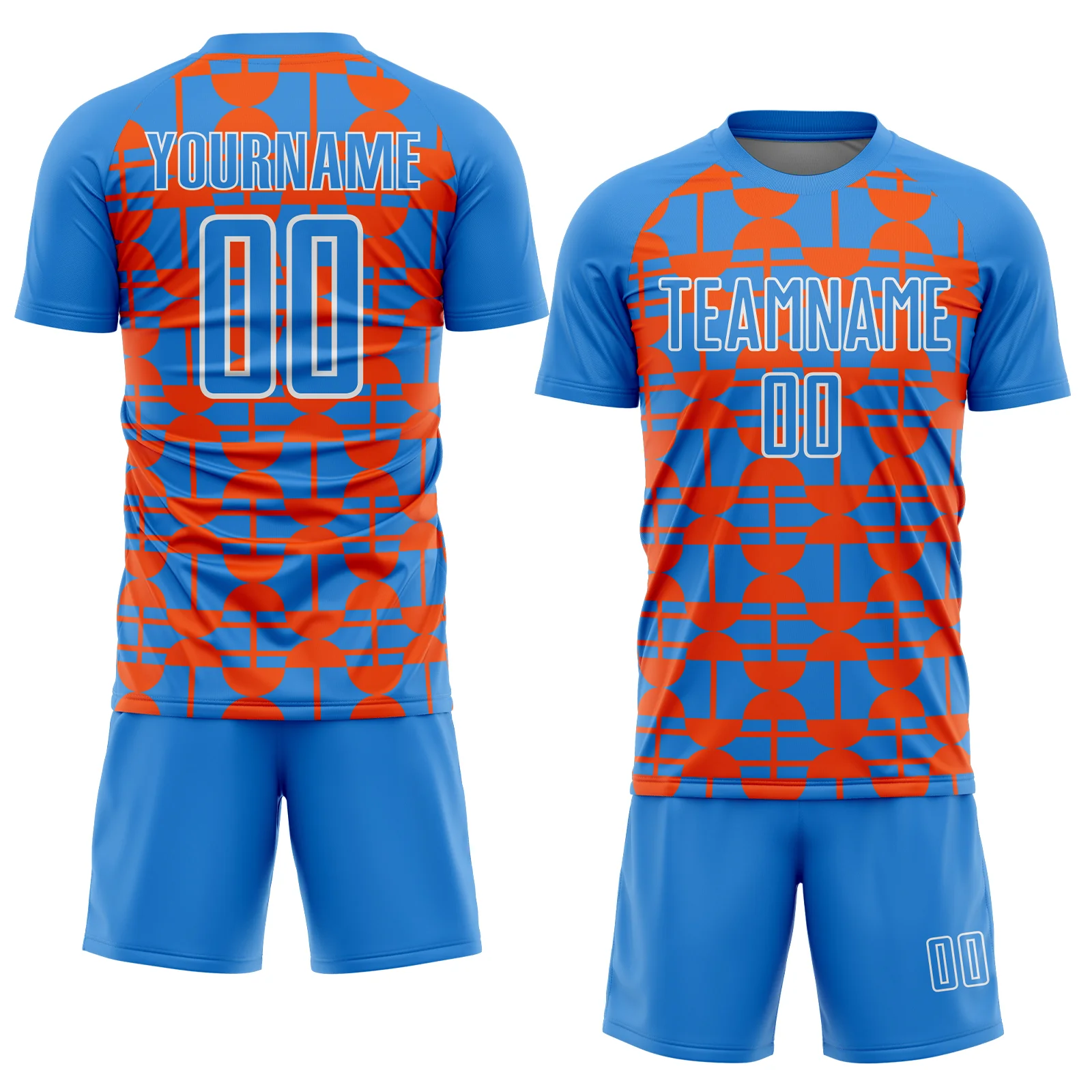 Custom Powder Blue Orange-White Geometric Shapes Sports Sublimation Soccer Uniform Jersey - Image 2