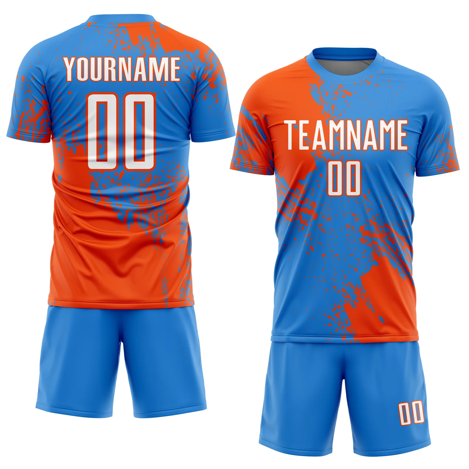 Custom Powder Blue White-Orange Abstract Brush Stroke Sports Sublimation Soccer Uniform Jersey - Image 2