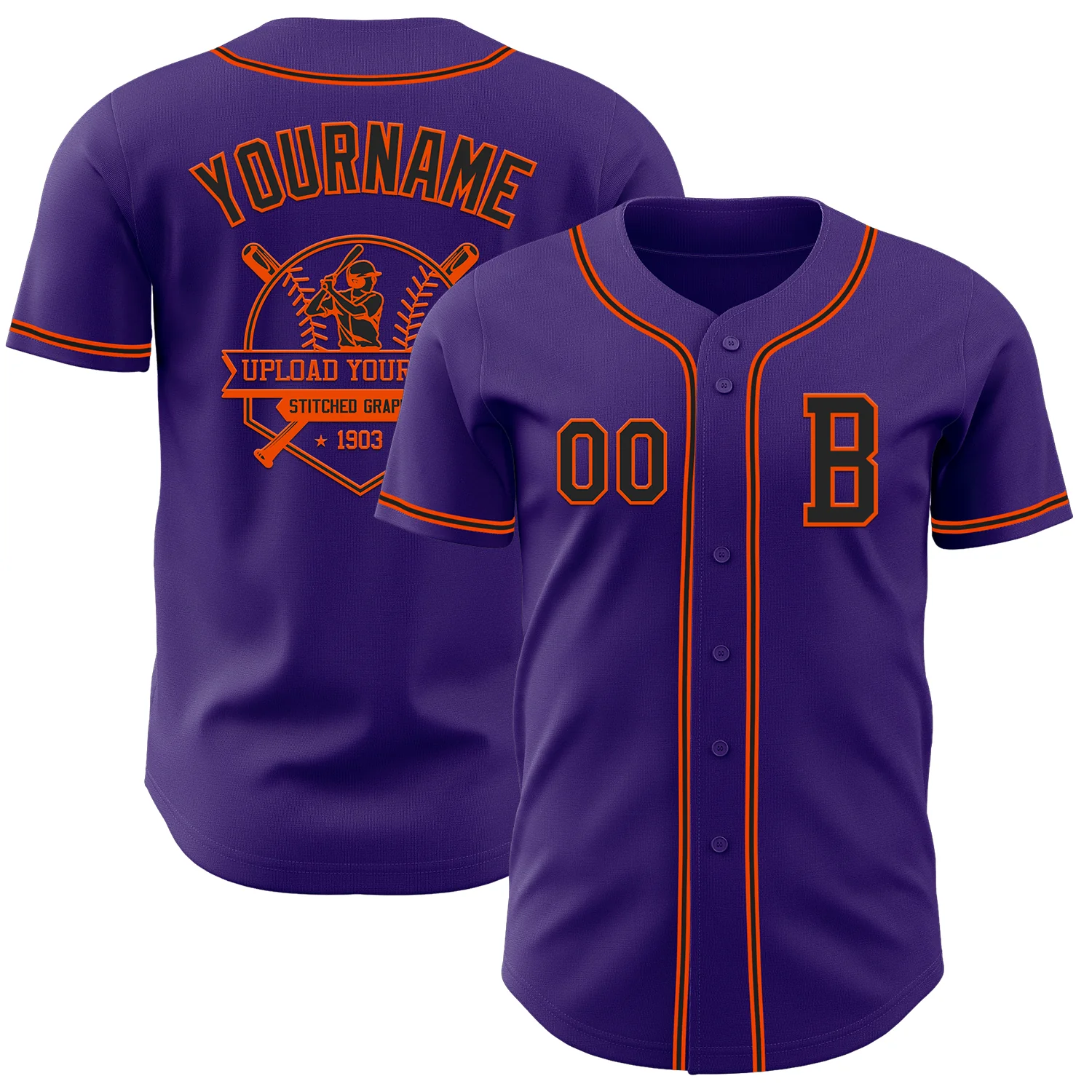 Custom Purple Black-Orange Authentic Baseball Jersey - Image 5