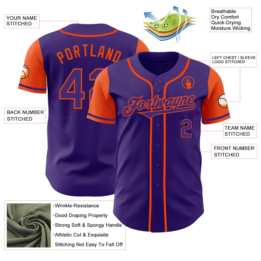 Custom Purple Orange Authentic Two Tone Baseball Jersey - Image 3
