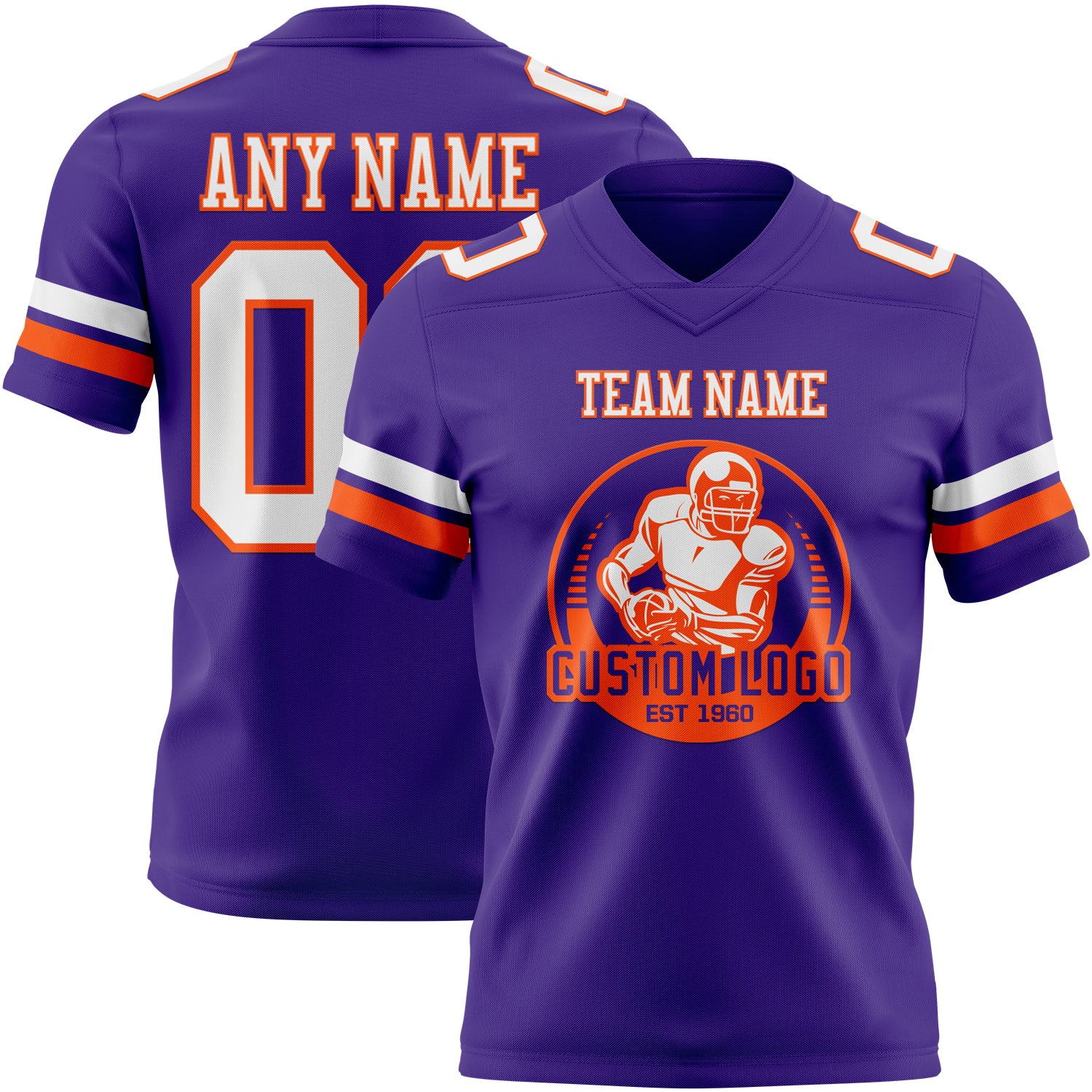 Custom Purple White-Orange Authentic Football Jersey - Image 2