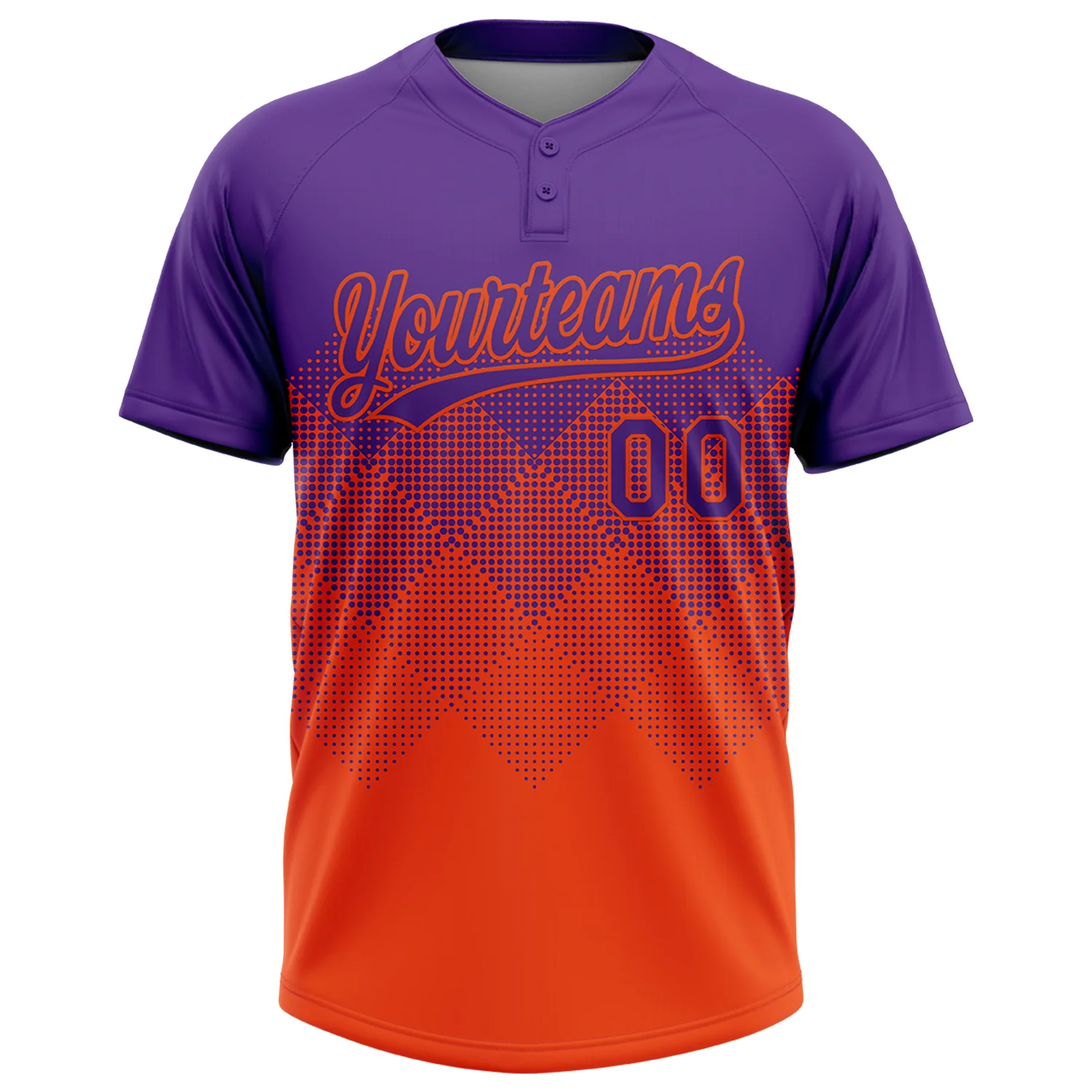 Custom Purple Orange 3D Gradient Square Shape Two-Button Unisex Softball Jersey - Image 2