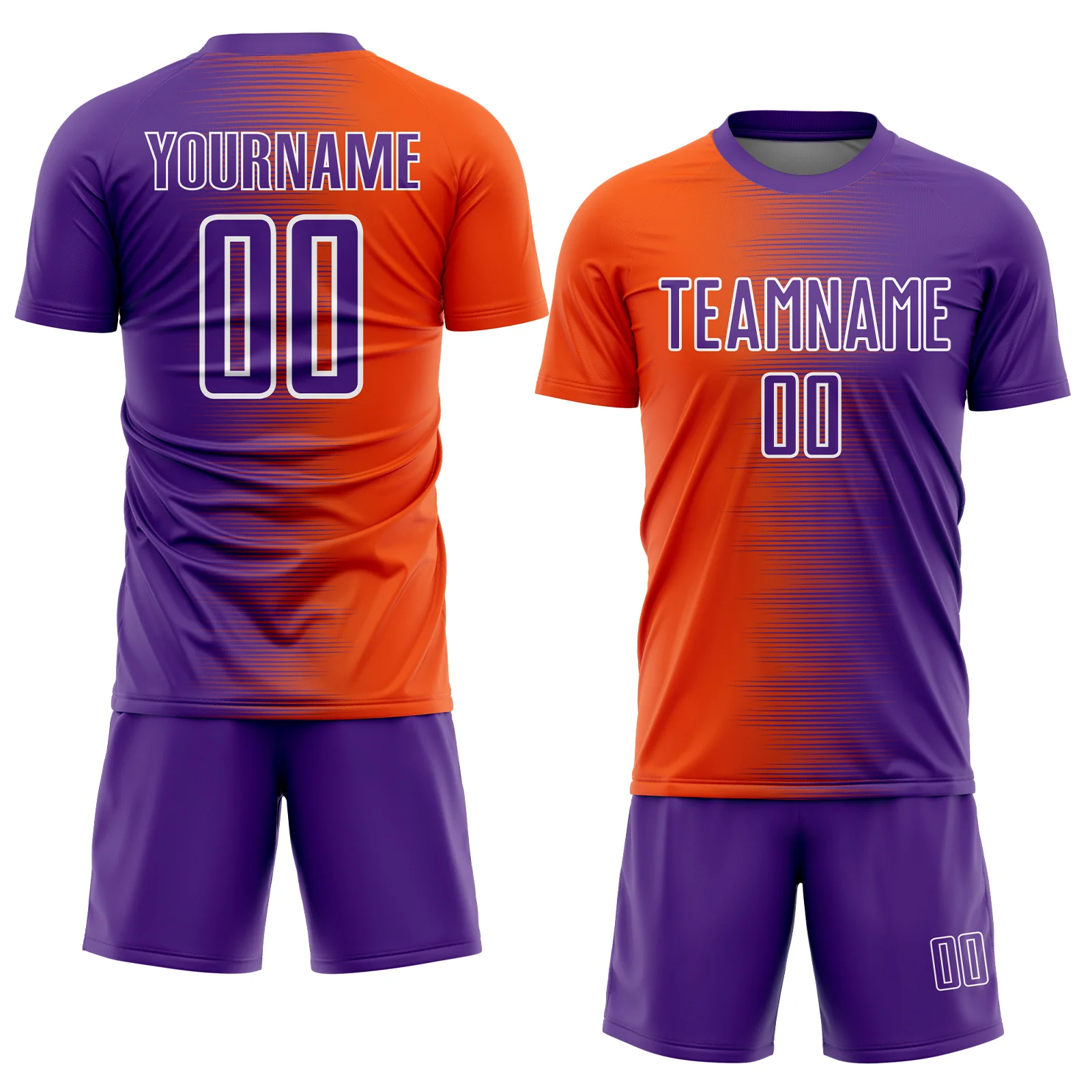 Custom Purple Orange-White Gradient Line Sublimation Soccer Uniform Jersey - Image 2