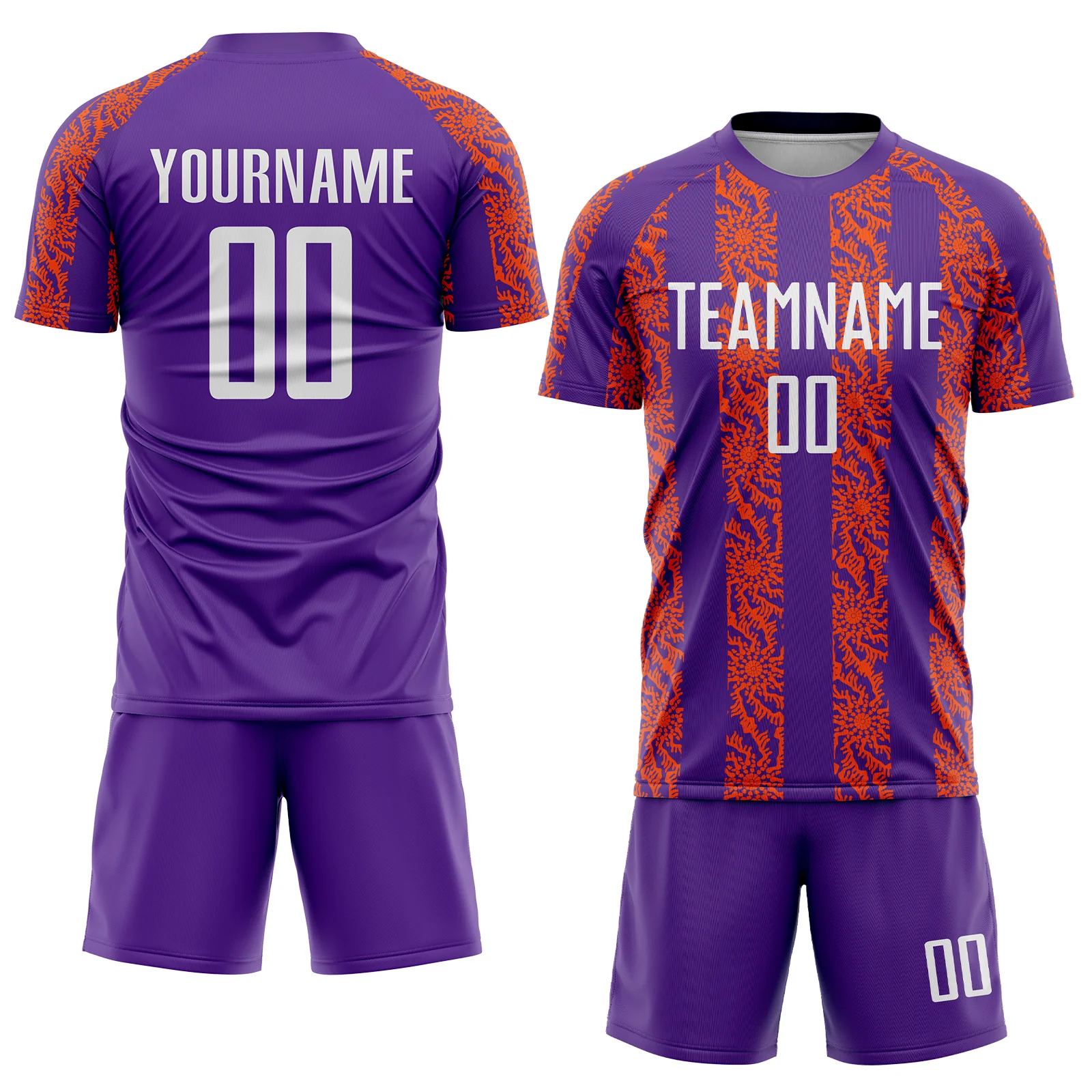 Custom Purple White-Orange Abstract Shape Sublimation Soccer Uniform Jersey - Image 2