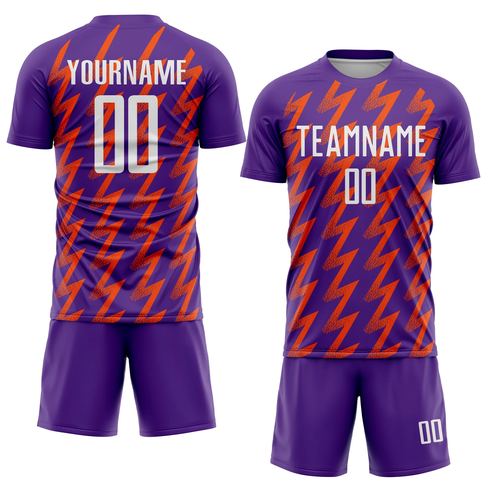 Custom Purple White-Orange Zigzag Shape Sublimation Soccer Uniform Jersey - Image 2