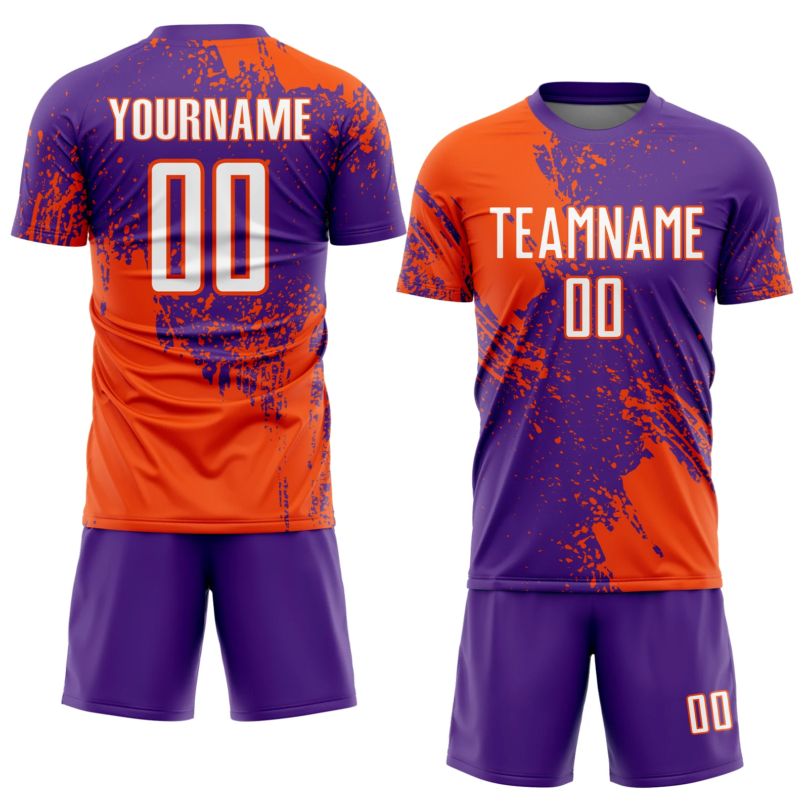 Custom Purple White-Orange Abstract Brush Stroke Sports Sublimation Soccer Uniform Jersey - Image 2