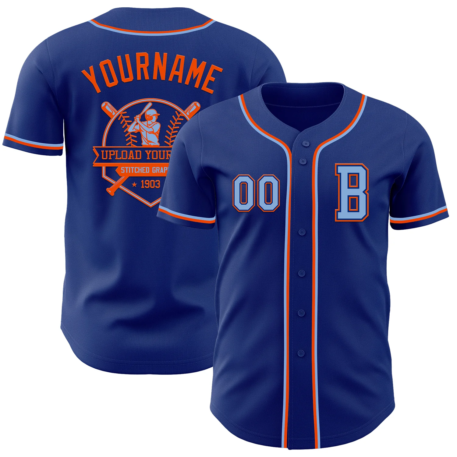 Custom Royal Light Blue-Orange Authentic Baseball Jersey - Image 5