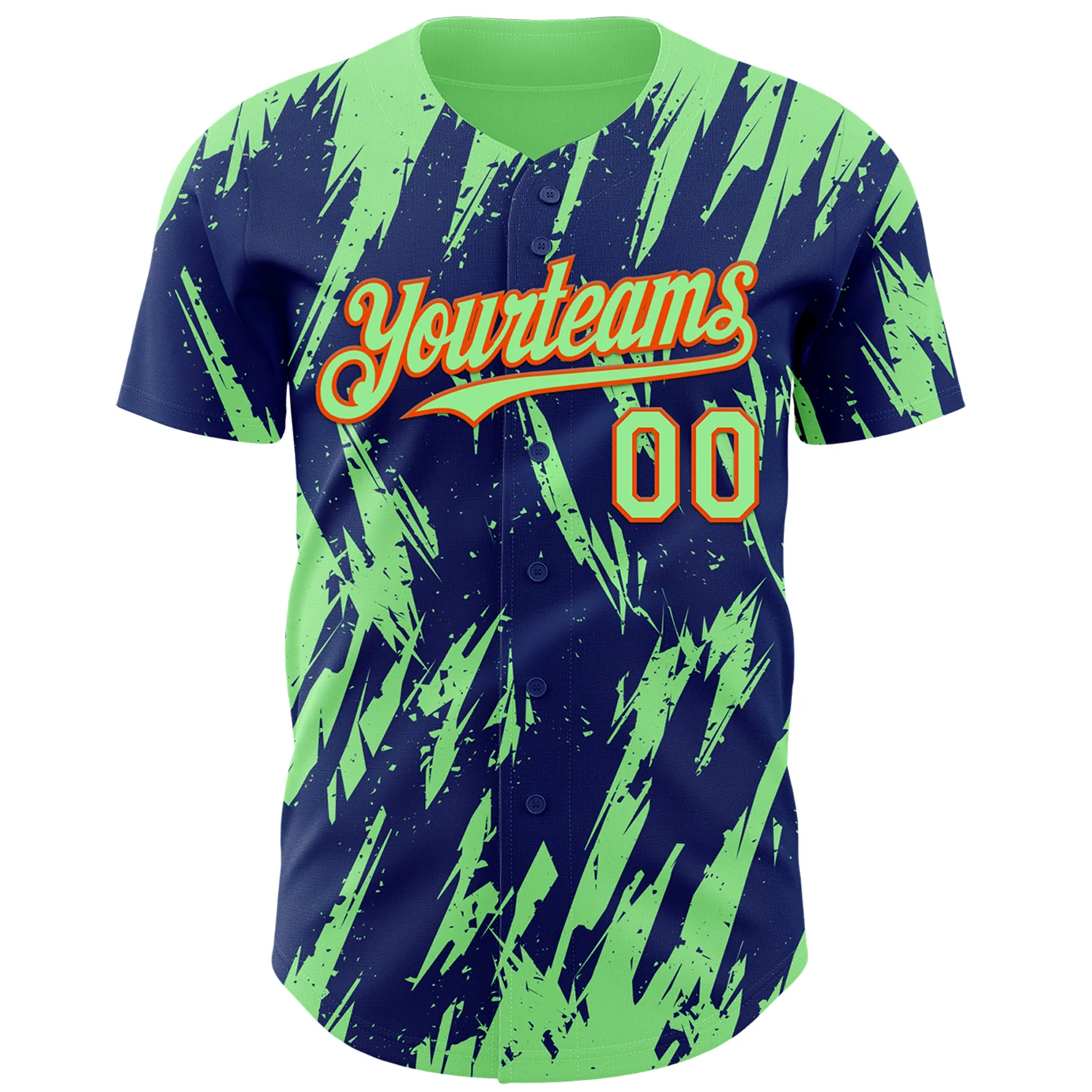 Custom Royal Pea Green-Orange Splatter Torn Sharp Brush Stroke Authentic Baseball Jersey - Image 2