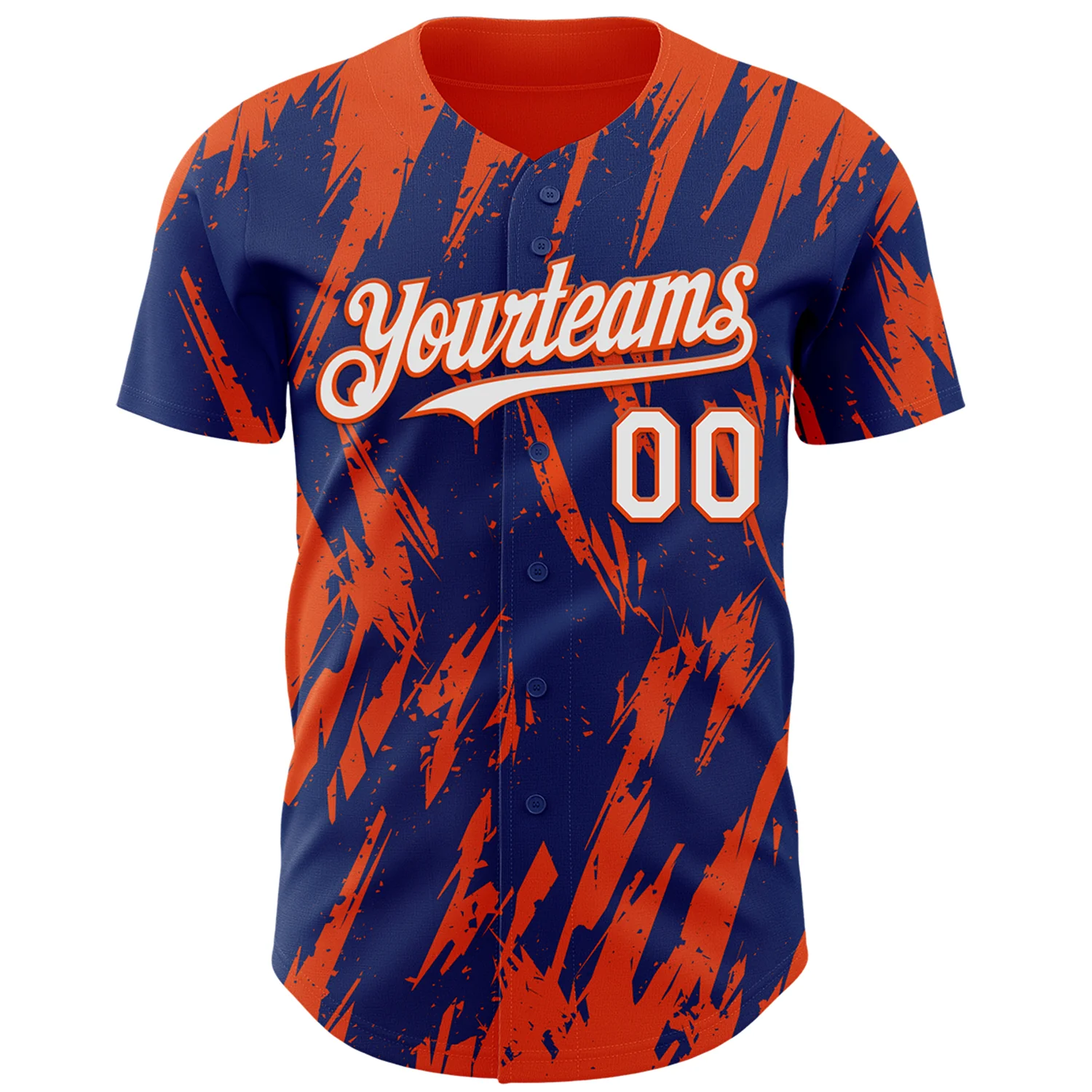 Custom Royal White-Orange Splatter Torn Sharp Brush Stroke Authentic Baseball Jersey - Image 2