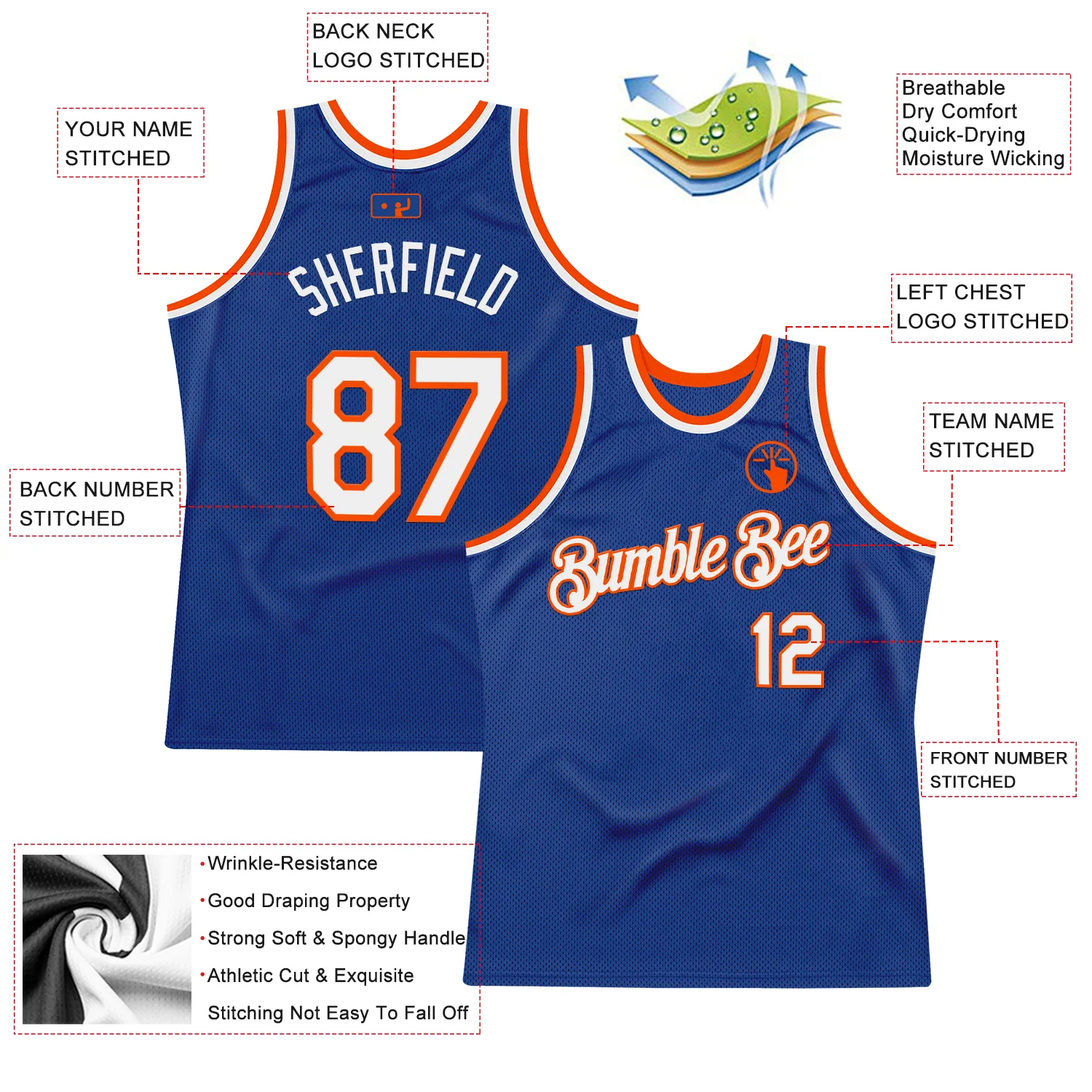 Custom Royal White-Orange Authentic Throwback Basketball Jersey - Image 2
