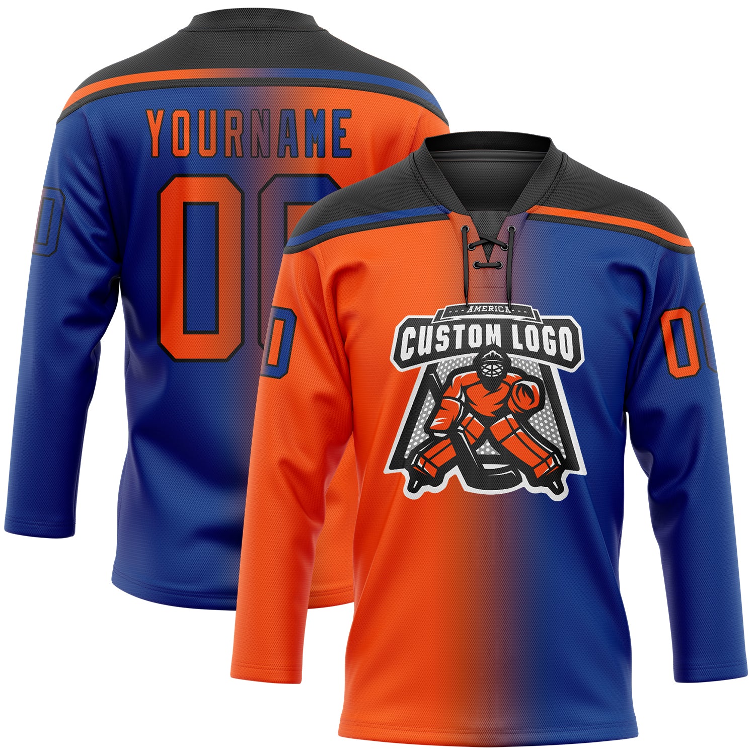 Custom Royal Orange-Black Gradient Fashion Hockey Lace Neck Jersey - Image 2