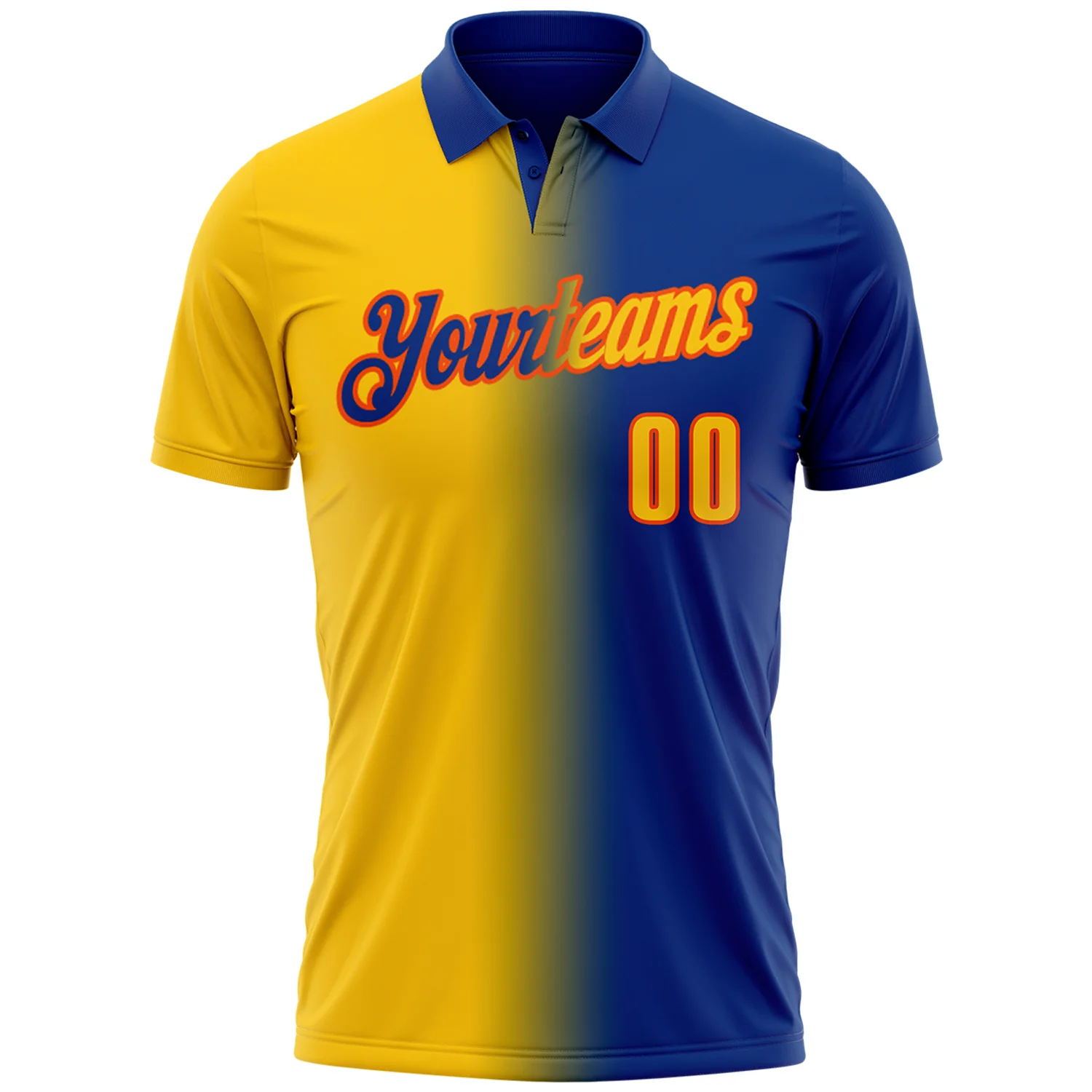 Custom Royal Yellow-Orange 3D Gradient Fashion Performance Polo Shirt - Image 2