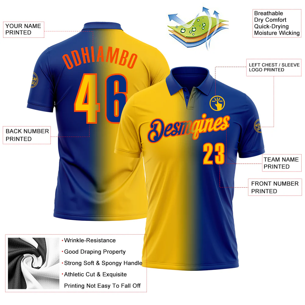 Custom Royal Yellow-Orange 3D Gradient Fashion Performance Polo Shirt - Image 3