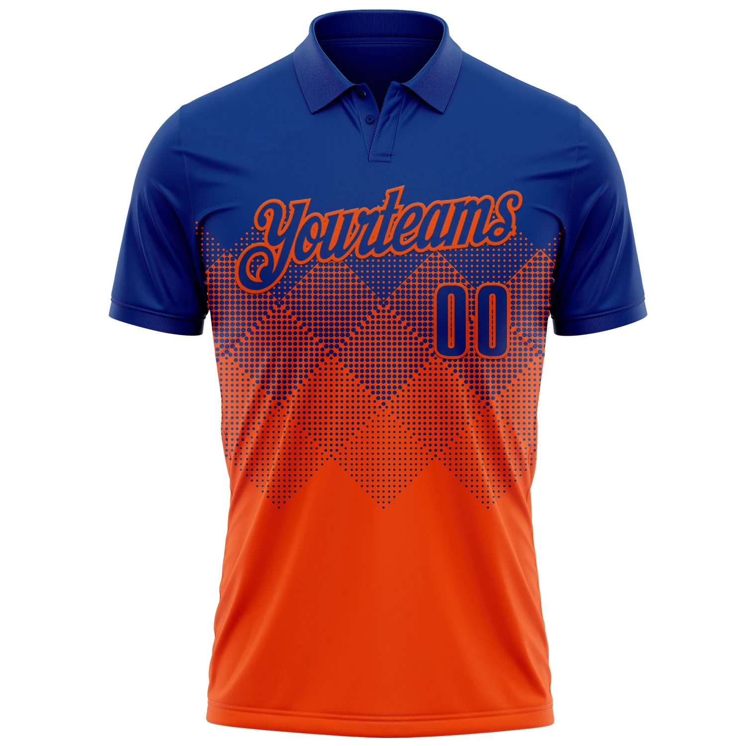 Custom Royal Orange 3D Gradient Square Shape Performance Polo Shirt - Image 2