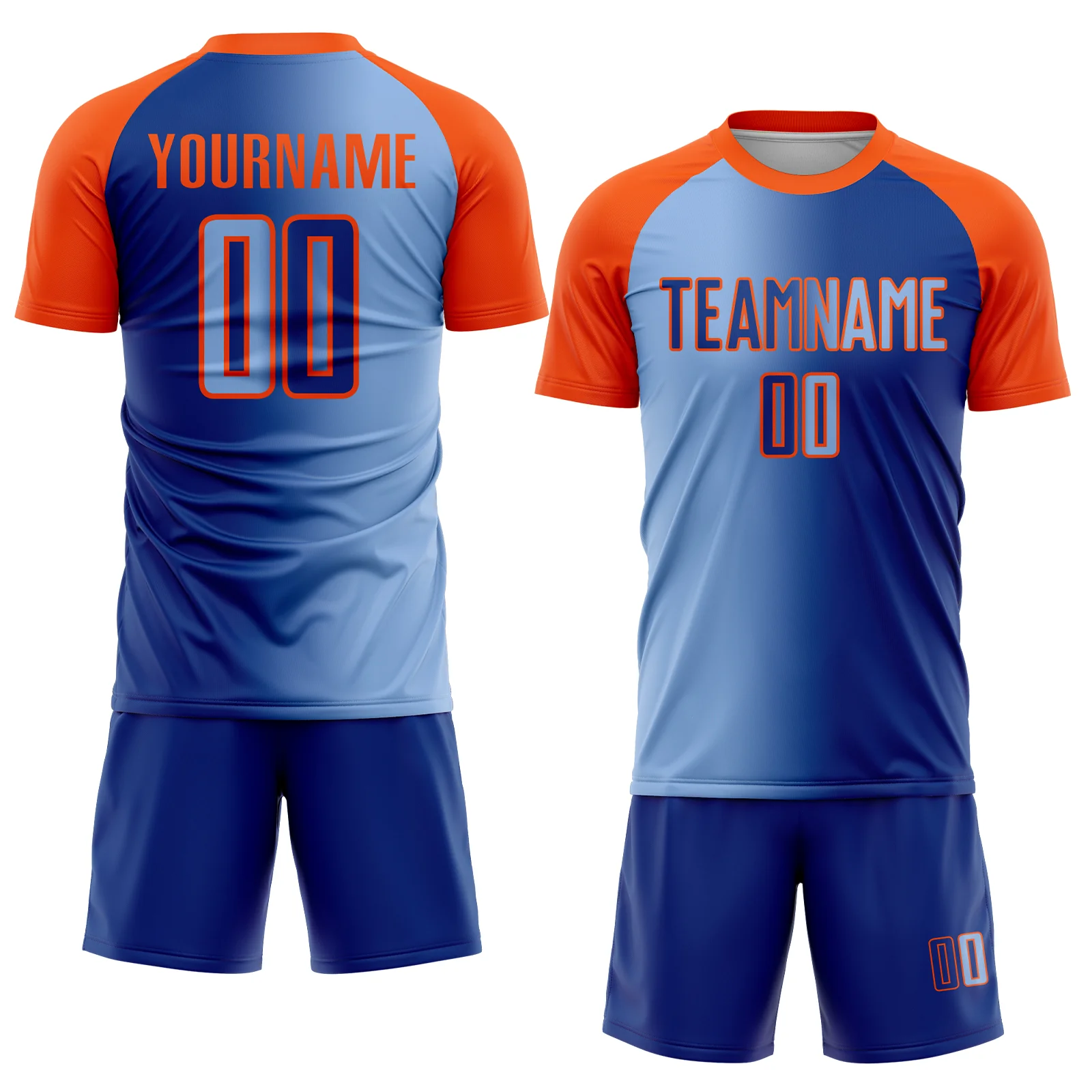 Custom Royal Light Blue-Orange Sublimation Gradient Fashion Soccer Uniform Jersey - Image 2