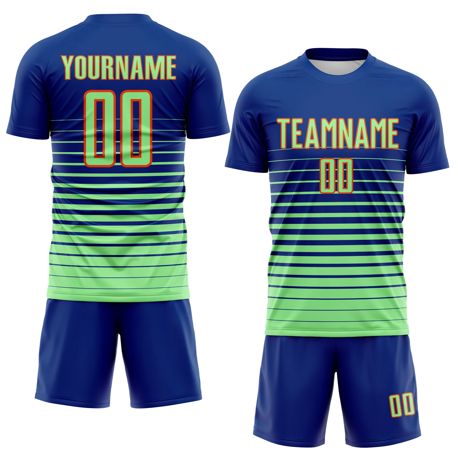 Custom Royal Pea Green-Orange Gradient Pinstripe Sublimation Soccer Uniform Jersey - Image 2